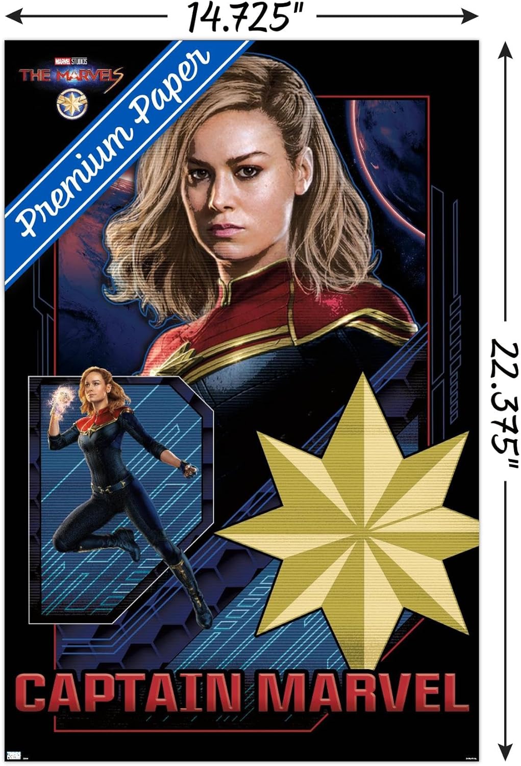 Trends International Marvel The Marvels – Póster de pared de Capitán Marvel, 14.72 x 22.37 pulgadas, versión premium sin marco