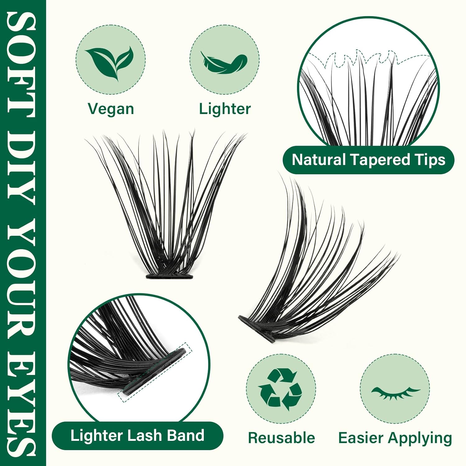 KEYYOU – Kit de extensión de pestañas individuales, 300 unidades, 40D, 0.07D, rizo 0.354-0.709 in, con aplicador removedor de pegamento para