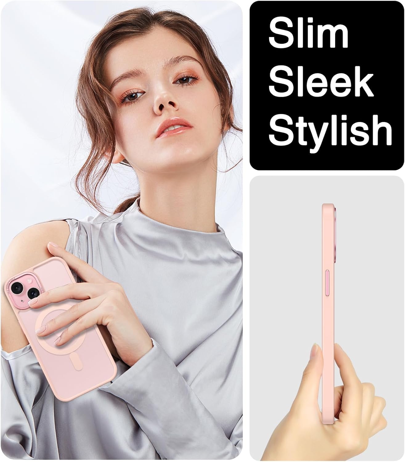 BENTOBEN Funda magnética compatible con iPhone 15, iPhone 15 compatible con MagSafe translúcida mate a prueba de golpes para mujeres y hombres,