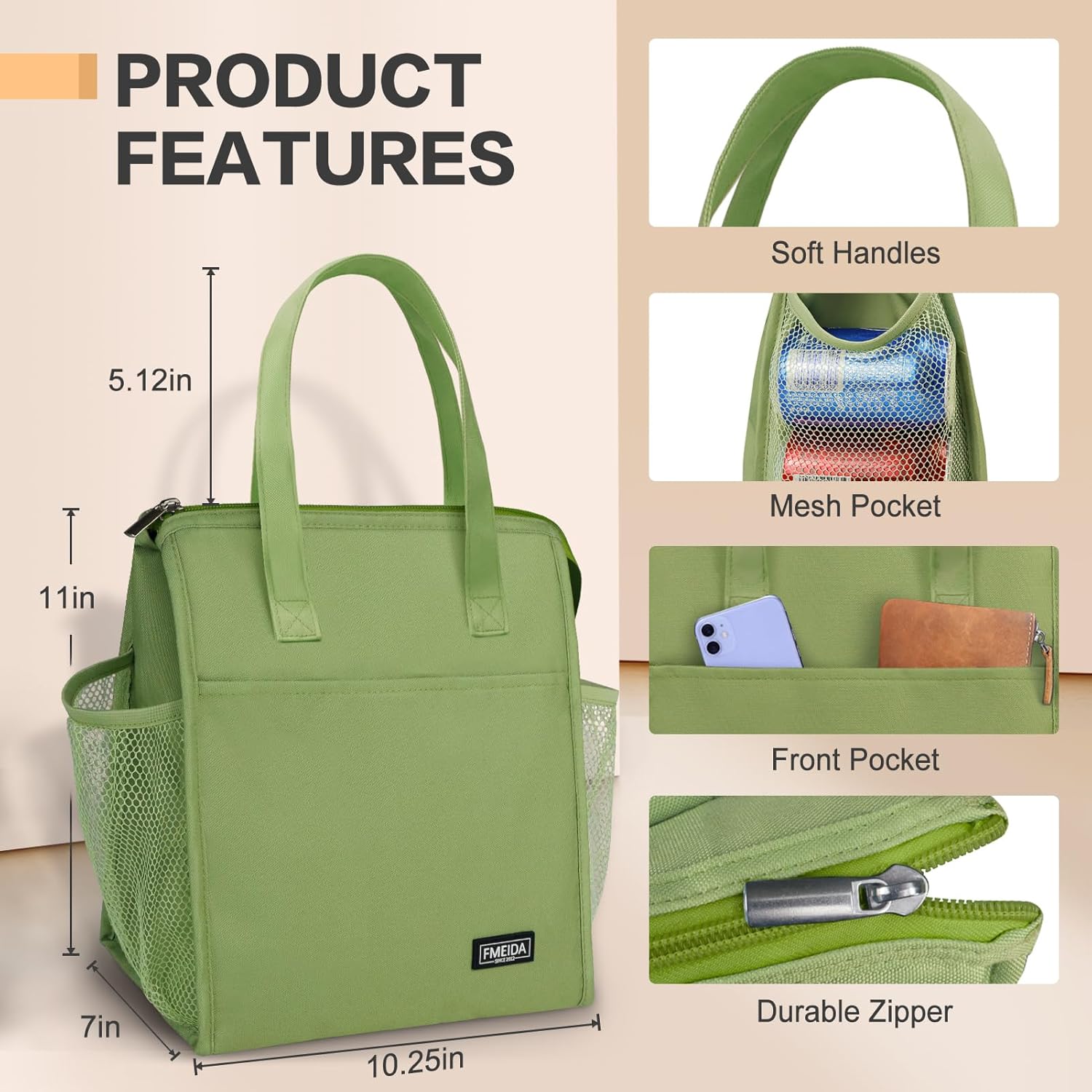 Fmeida Lonchera térmica para mujer, a prueba de fugas, bolsa de almuerzo reutilizable, bolsa de almuerzo estética grande, bolsa de almuerzo con