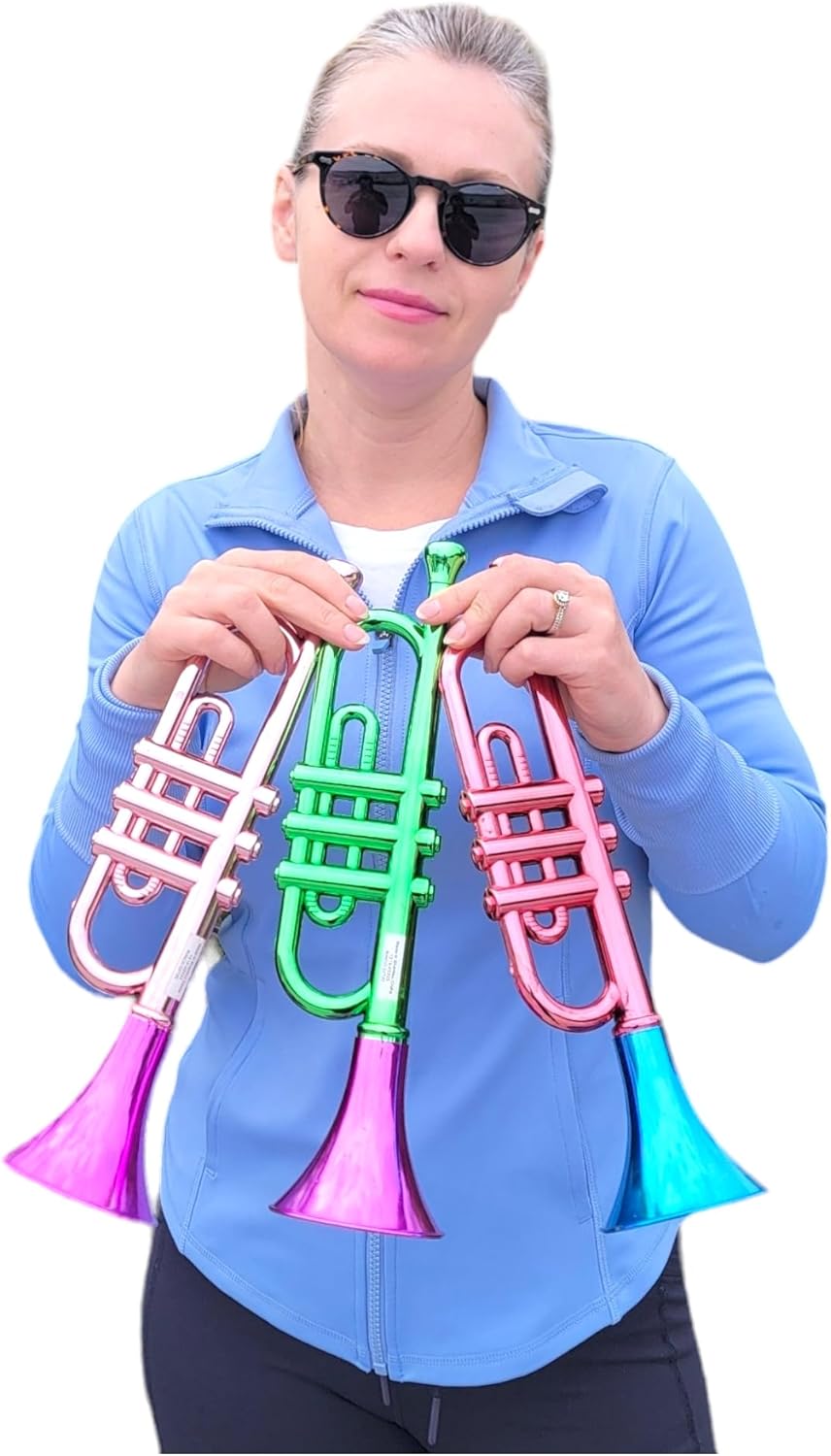 Trompetas metálicas (13 pulgadas), juguetes musicales de plástico para niños, instrumentos para hacer ruido para fiestas de cumpleaños, deportes,
