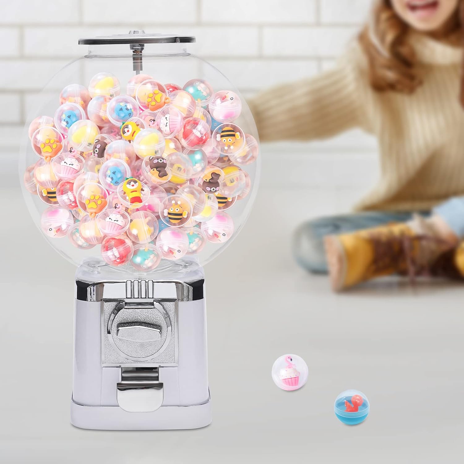 Máquinas expendedoras blancas, máquina de chicles de caramelo para caramelos de 1.26 pulgadas, dispensador de caramelos de chicle para niños,