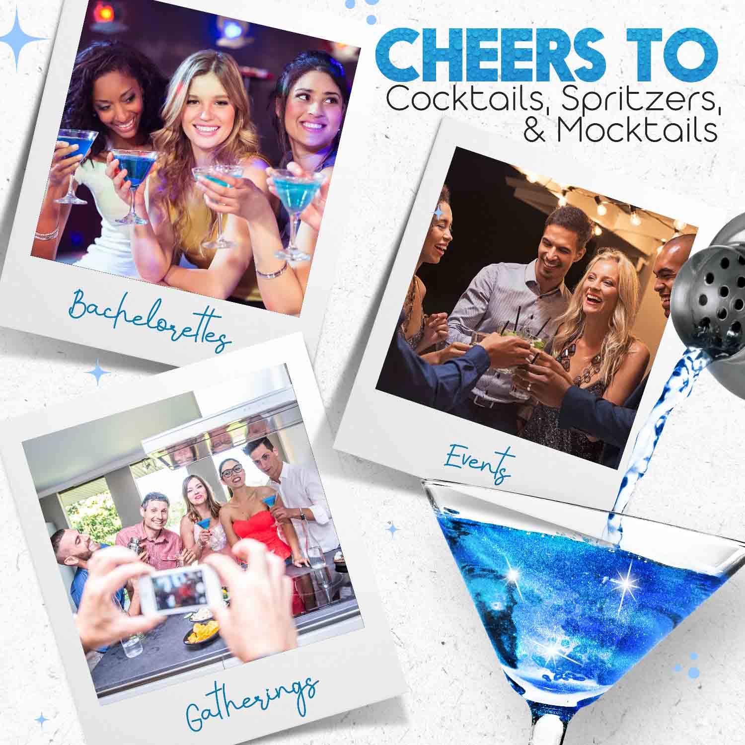 Pizzazz Blue Envy – Mezcla de Martini con purpurina comestible para bebidas (12 onzas), mezcladores de bebidas prémium para cócteles, mezclador de