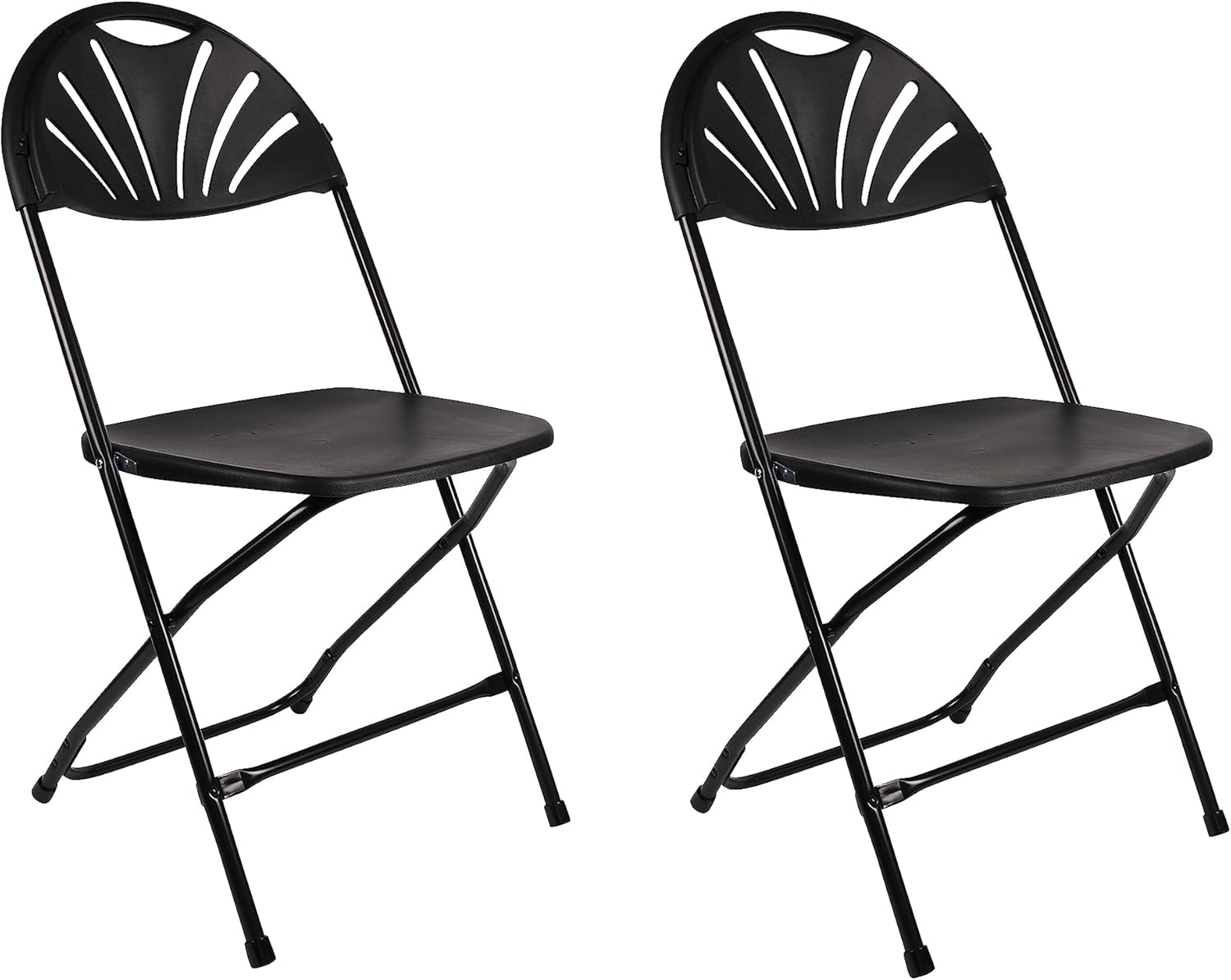 BTEXPERT Juego de 2 sillas plegables de plástico para eventos de alta capacidad, con marco de acero, color negro, para bodas, fiestas