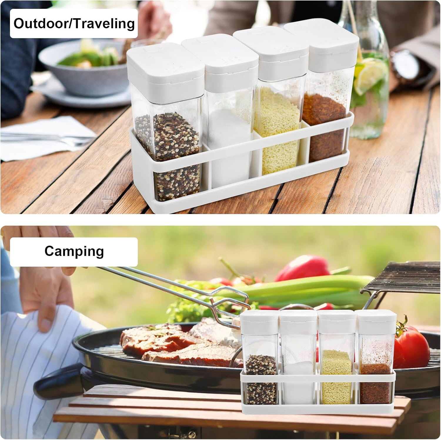 Paquete de 4 mezcladores de especias y dispensador de aceite, coctelero de especias de plástico con tapa, juego de coctelero de especias portátil,