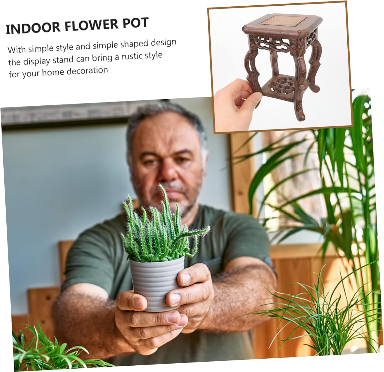 DOITOOL Base de maceta con base de wengué, soporte de madera para plantas, estante para plantas, taburete de madera para interiores, soporte para