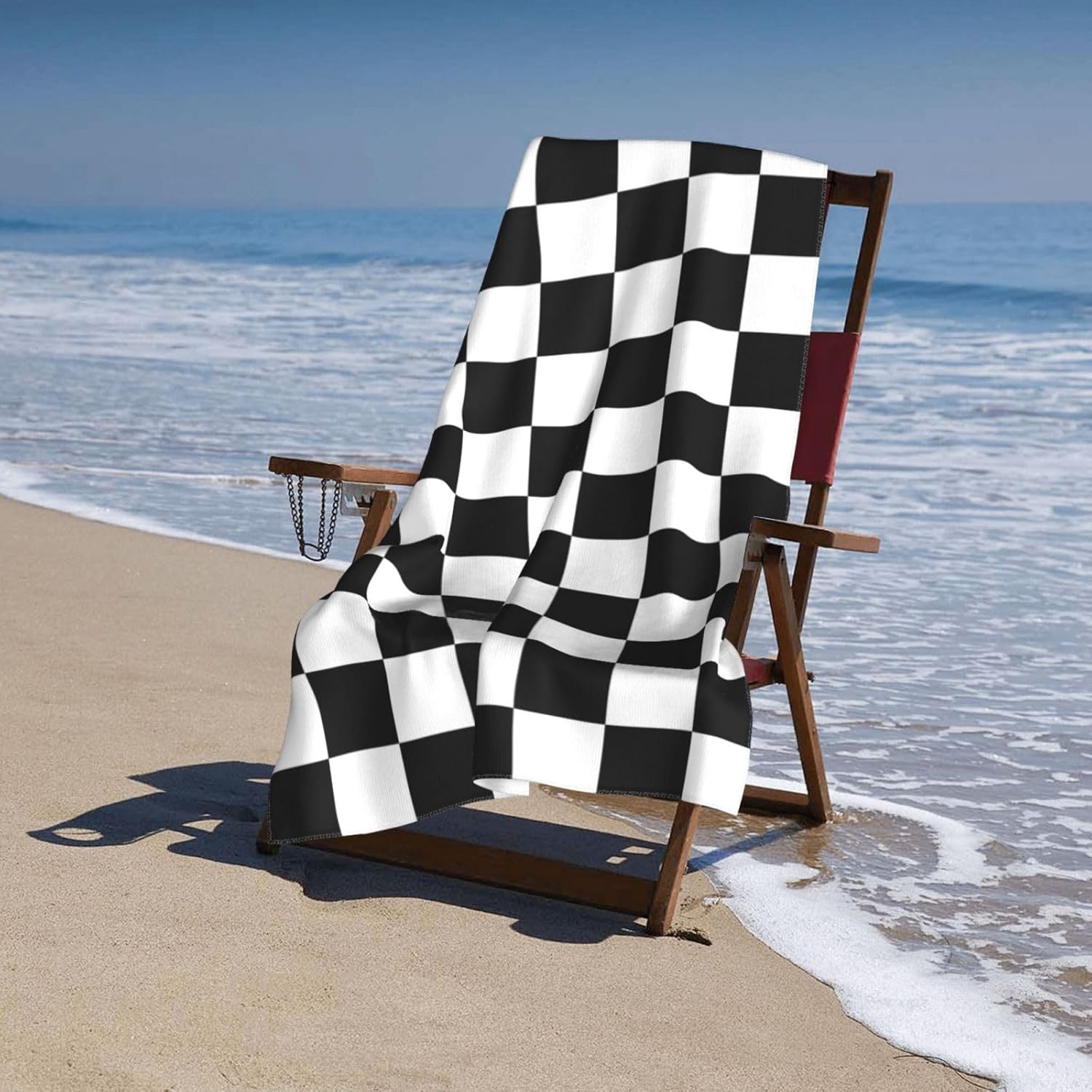 Toalla de playa a cuadros en blanco y negro, grande, suave, absorbente, de secado rápido, toallas de baño de gran tamaño para baño, mujeres,