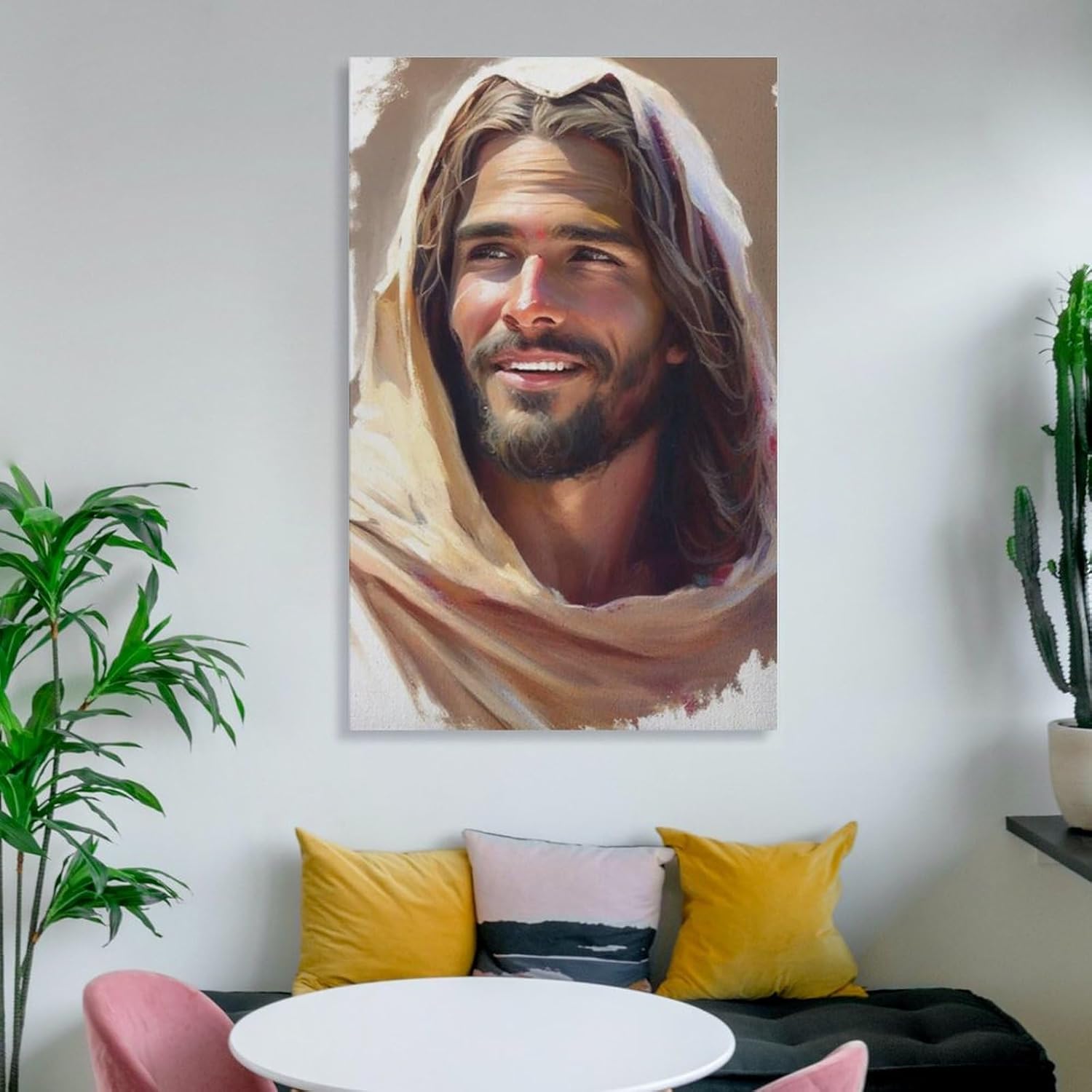 Impresionante estética artística Jesús riendo, imagen de Jesús, acuarela de Cristo, arte sonriente, Jesús sonriente, Jesús arte Pr lienzo para pared