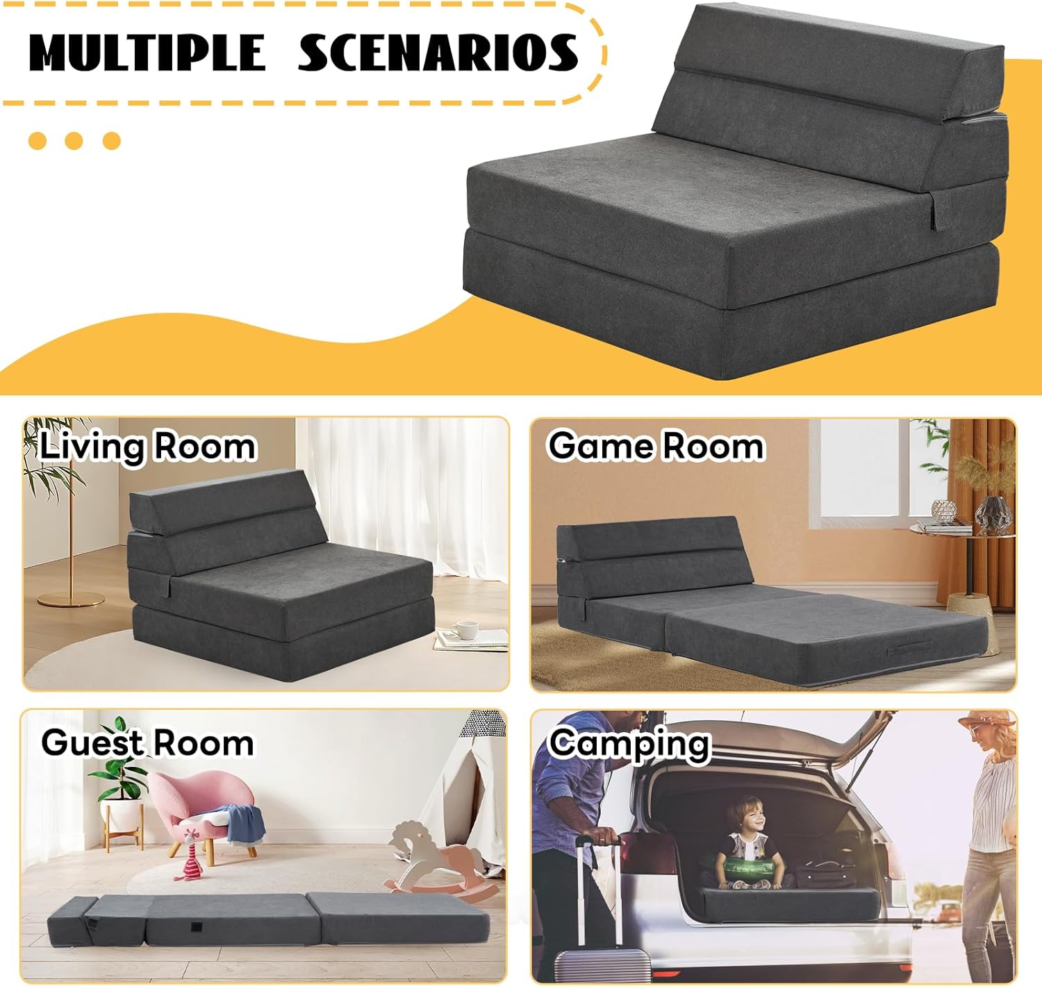 jela Colchón plegable para sofá cama, tela de lujo, sofá cama, colchón de piso, sofá plegable para habitación de invitados, sala de estar (83 x 33