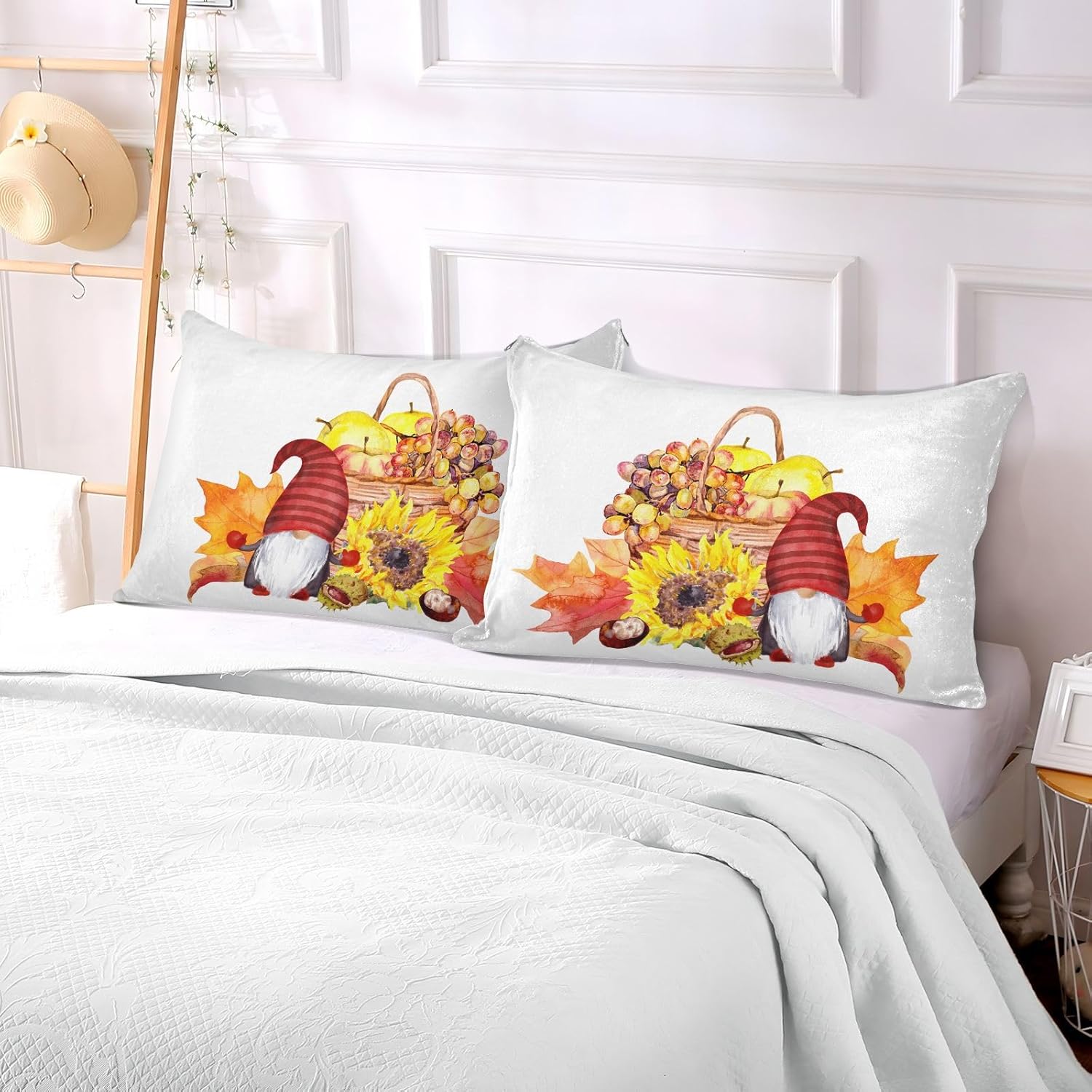 Fundas de almohada peludas de Acción de Gracias con gnomos de calabaza otoñal, funda de almohada con cremallera agradable a la piel, fundas de
