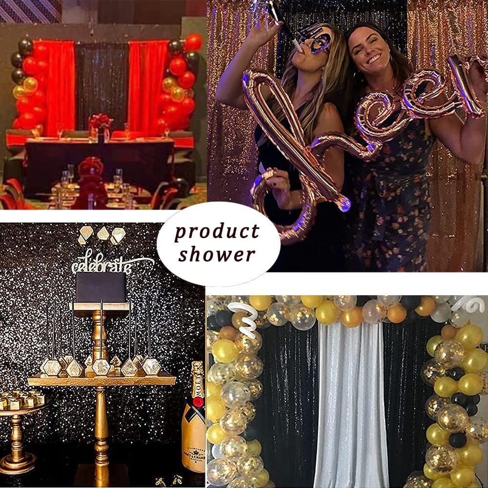 Cortinas de fondo de lentejuelas negras con purpurina de 2 x 8 pies, 4 paneles para decoración de bodas, fiestas de cumpleaños, despedidas de