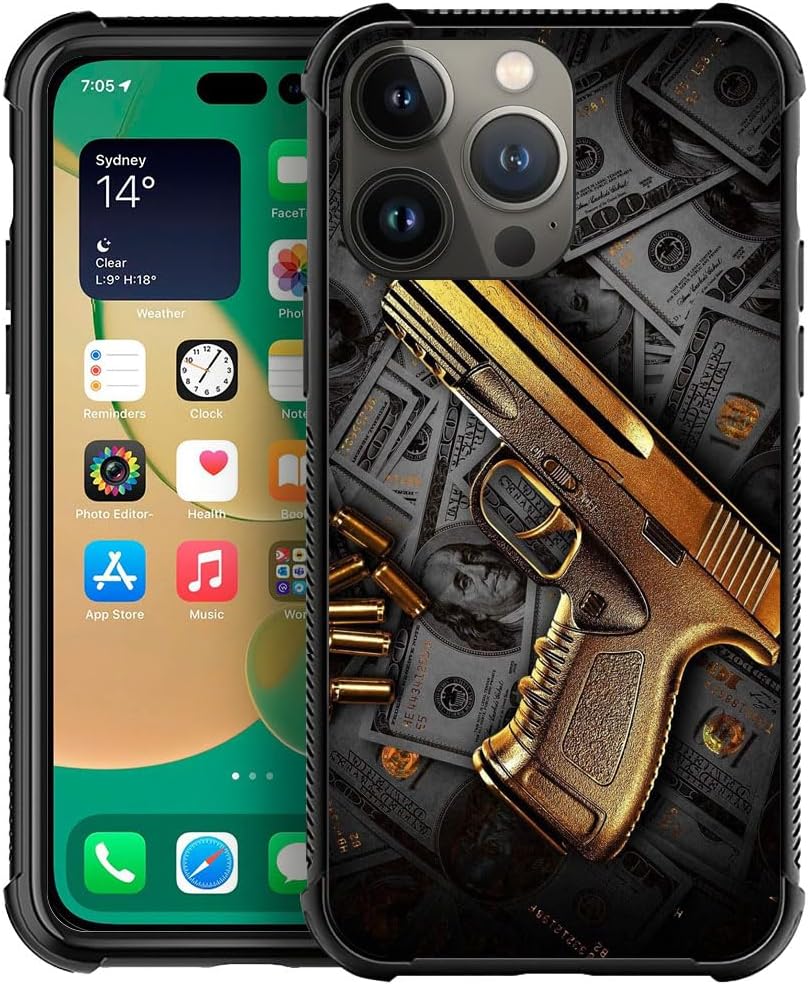 CARLOCA Funda compatible con iPhone 13 Pro, Gold USA Money, ultra protección, a prueba de golpes, silicona suave TPU, parte trasera antideslizante