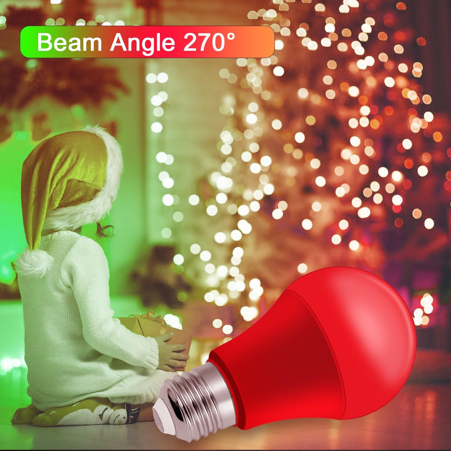 Bombillas de luz de Navidad, bombillas LED A19 rojas, bombillas verdes, bombillas rojas y verdes, equivalente a 60 W 9 W, base E26, bombilla de