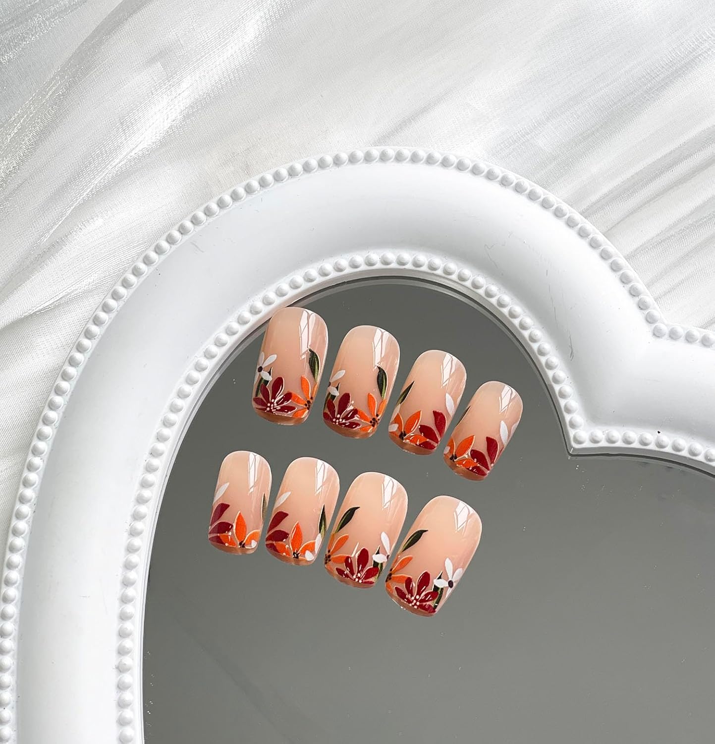 Uñas postizas a presión con punta francesa MABKJLF cuadrada media, color rojo vino, cobertura completa, punta de uñas, uñas postizas con diseños