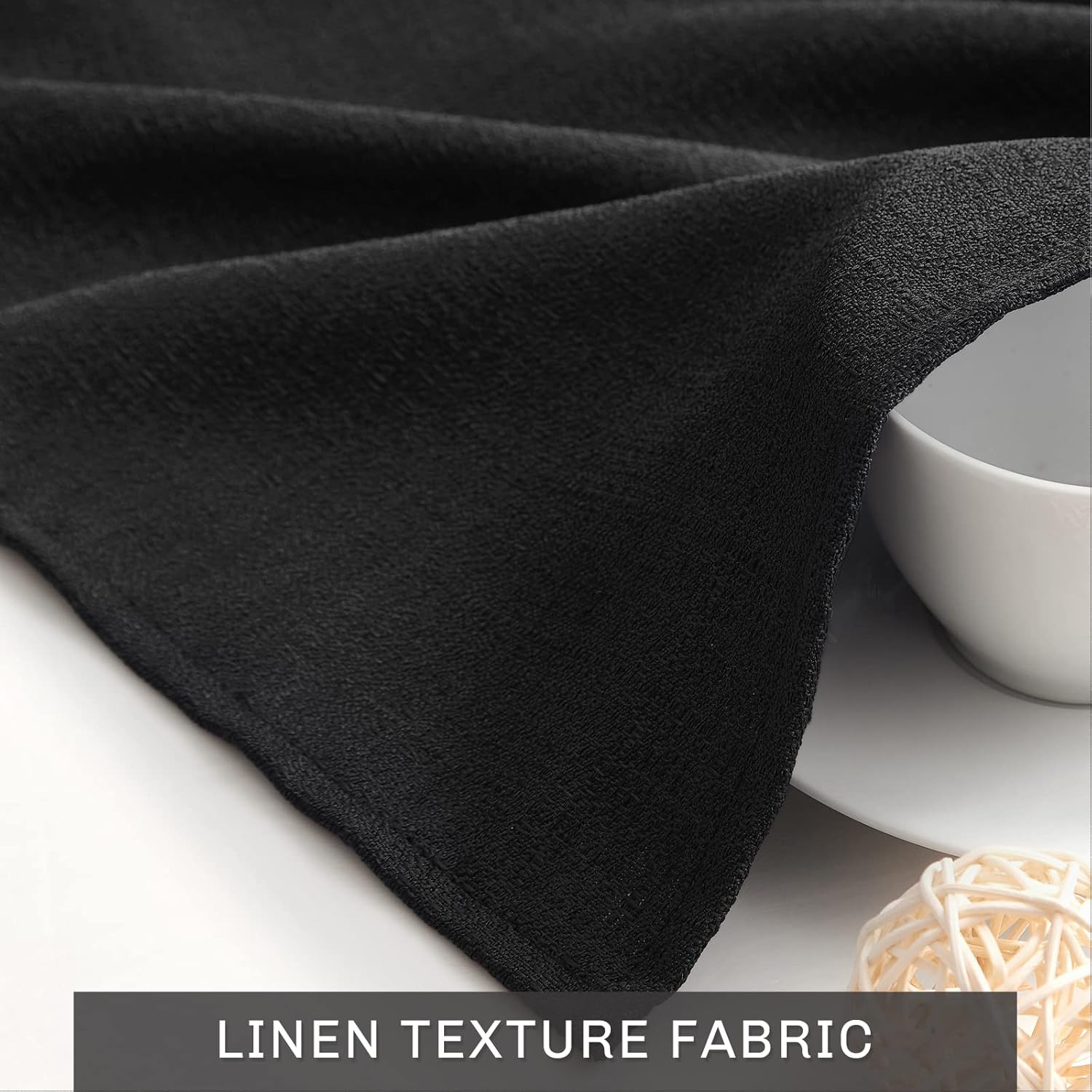 Melodieux Cortinas semitraslúcidas negras de 36 pulgadas de largo para cocina, cafetería, dormitorio, ventanas pequeñas, aspecto de lino, bolsillo
