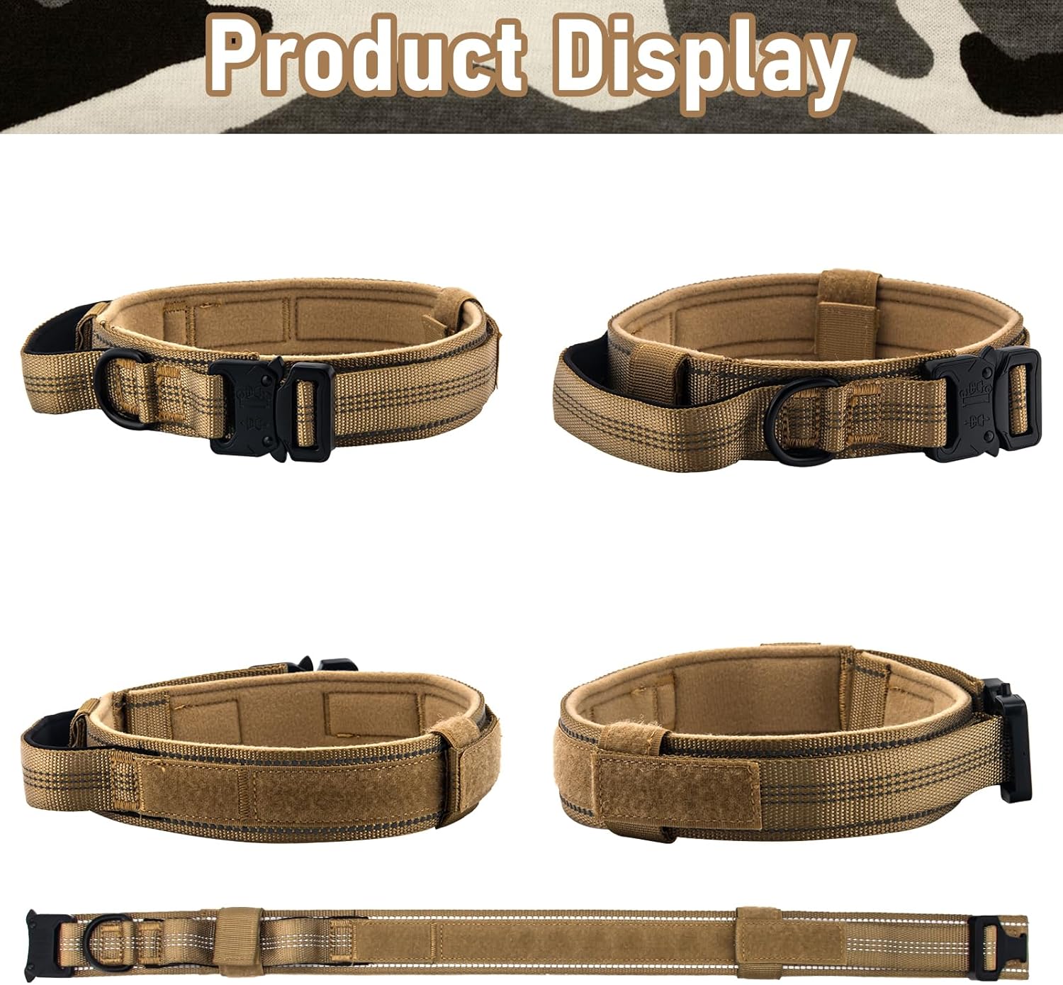 Collar táctico para perro, collar ajustable de entrenamiento militar con mango suave, correas de nailon reflectantes, hebilla de metal resistente