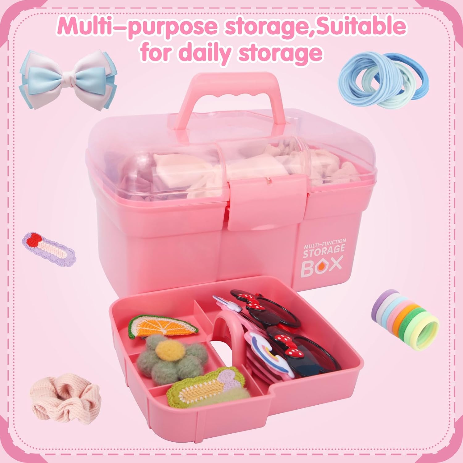 Caja organizadora multiusos de 11 pulgadas con bandeja extraíble, caja de almacenamiento pequeña de plástico con asa, organizador portátil de