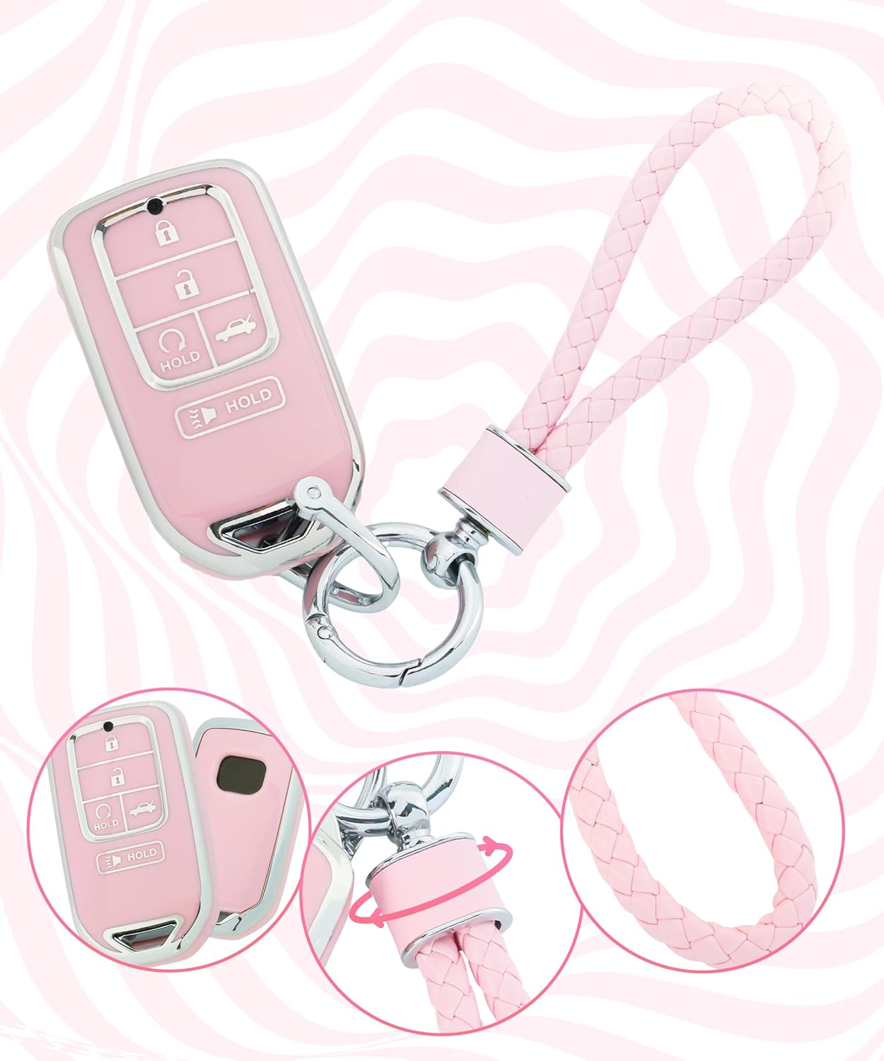 Zlirfy Funda para llavero de automóvil, accesorios de automóvil, protección de TPU suave, funda para llave con llavero para mujer, protección