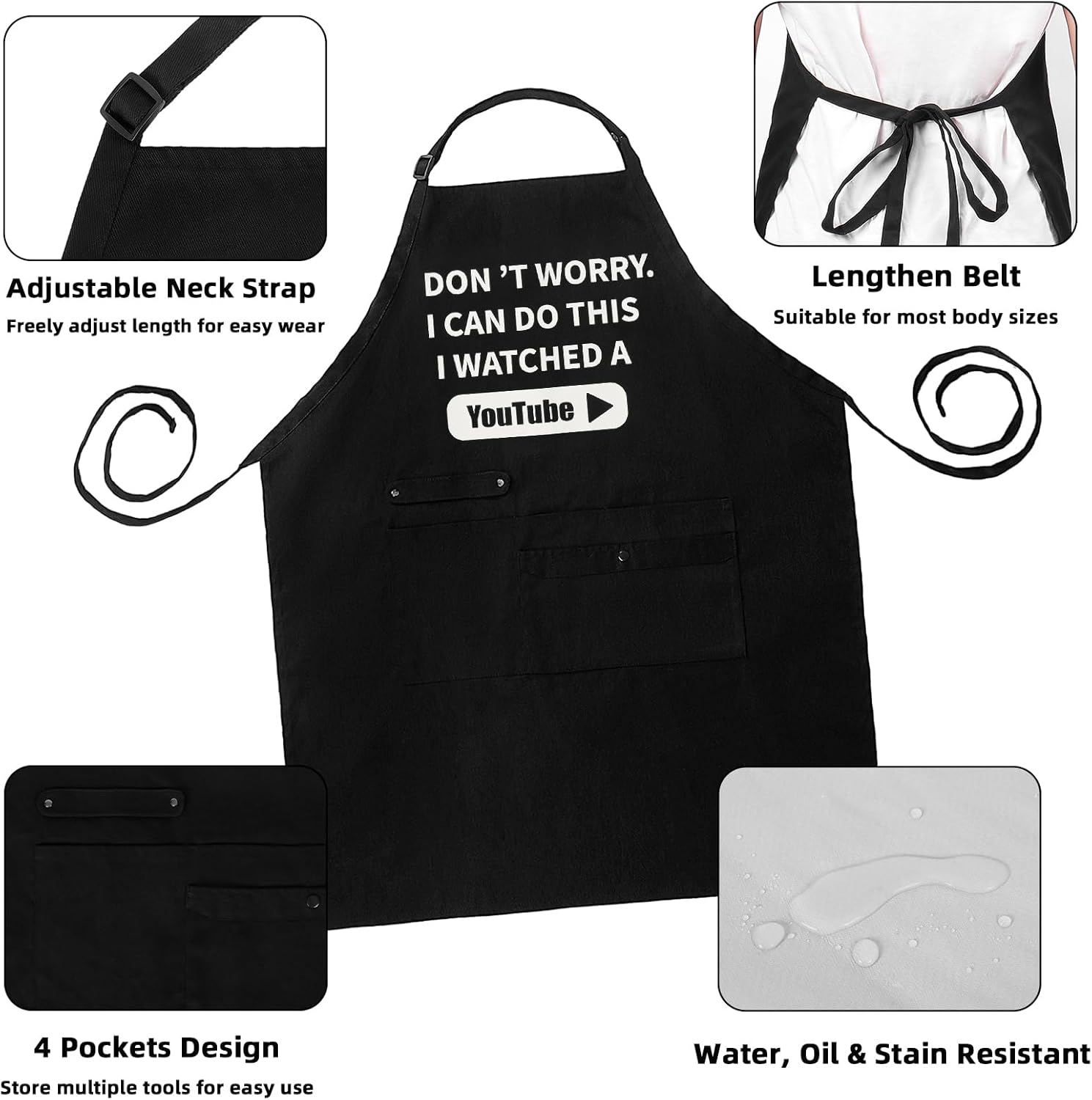 BESTVIVE Mens BBQ Apron with Pockets, Funny Cooking Chefs Aprons for Men, Grill Waterproof Kitchen Apron for Father Dad Gifts