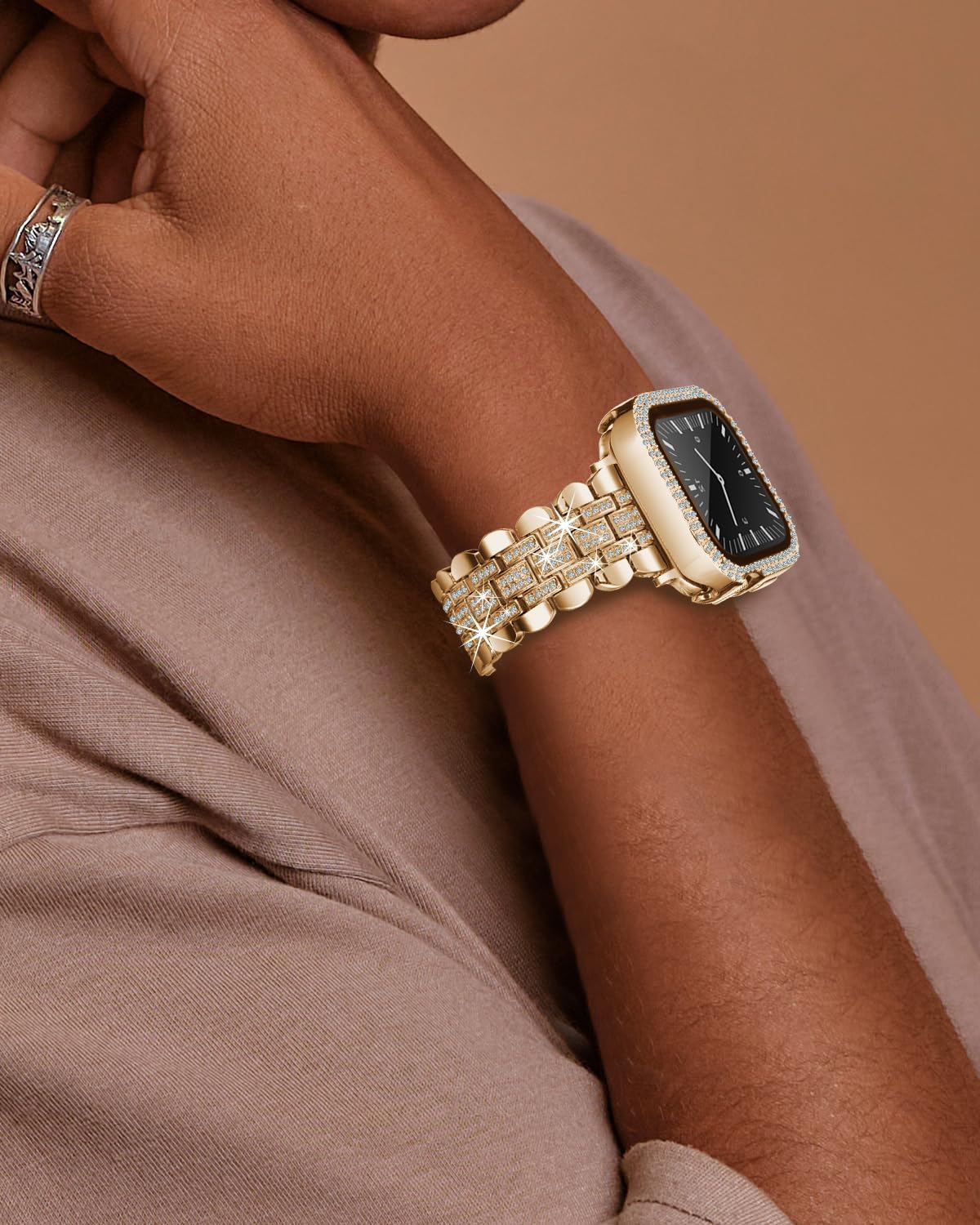 beu1st Correa brillante compatible con correas de Apple Watch de 1.575 pulgadas para mujer, correa de metal de repuesto de joyería de diamante,