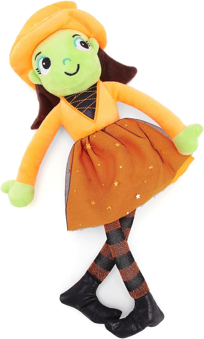 Muñecas de bruja linda de peluche de bruja pequeña para decoración de fiesta de Halloween, juguetes de bebé (naranja, 16 pulgadas)
