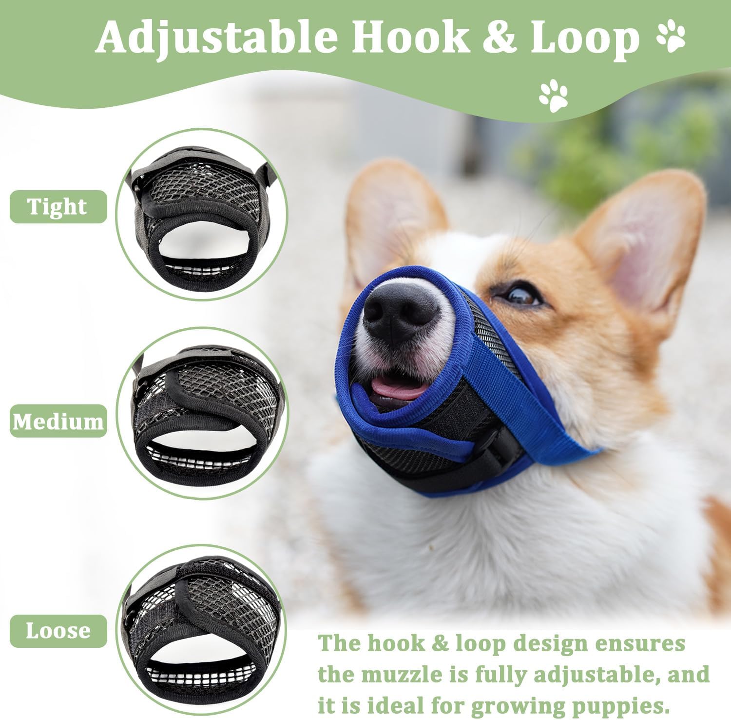Bozal para perro, bozales de malla transpirable con gancho y bucle ajustables para perros pequeños, medianos y grandes, caniche Border Collie
