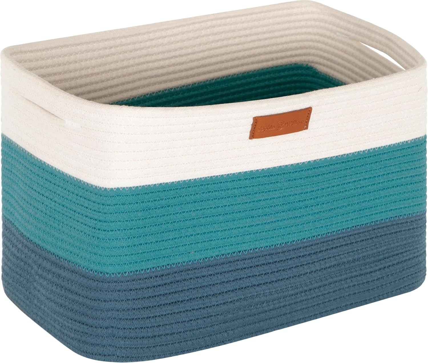 PHI VILLA Large Cotton Rope Basket, Woven Nursery Laundry Blanket Basket Toy Basket with Handles for Storage, Living Room, 15 x 10 x 8 inches,