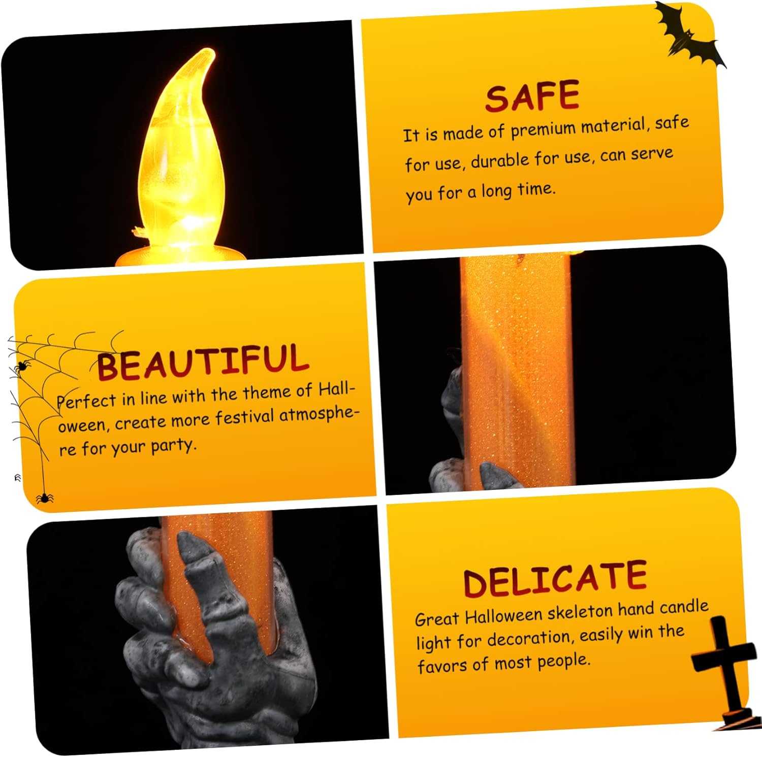 Uonlytech 4 piezas de luces de Halloween, candelabros eléctricos, velas principales, decoración de Halloween, vela de esqueleto de Halloween,