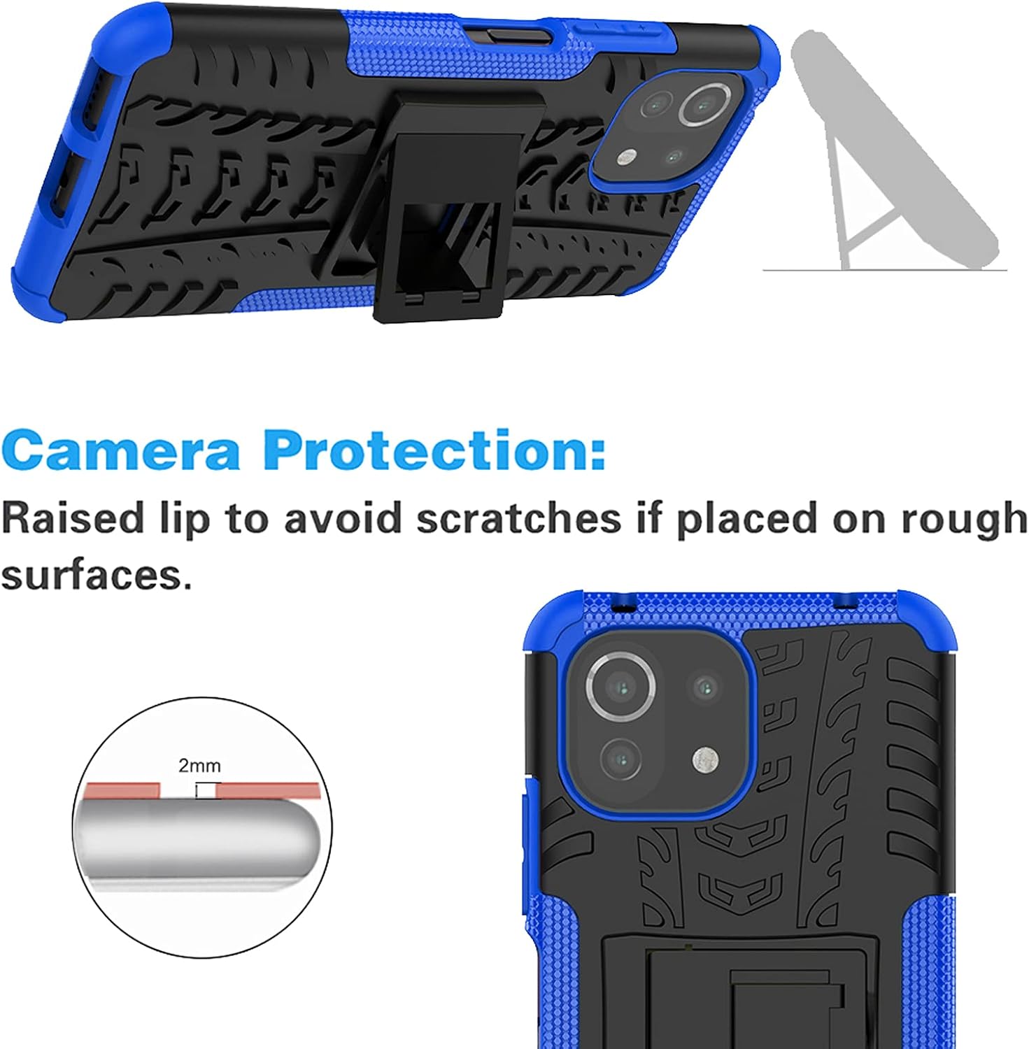 Funda de teléfono para Xiaomi Mi 11 Lite 4G5G con protector de pantalla de vidrio templado y soporte Soporte Soporte Duro Resistente Híbrido
