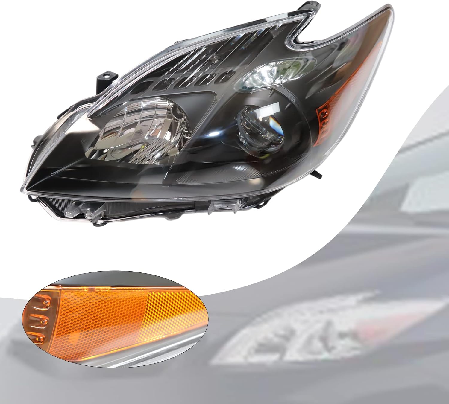 Fetcoi Lámpara halógena negra para faros delanteros, lado izquierdo del conductor, repuesto para Prius 2010-2011, 8117047212, 8113047212, TO2518122,