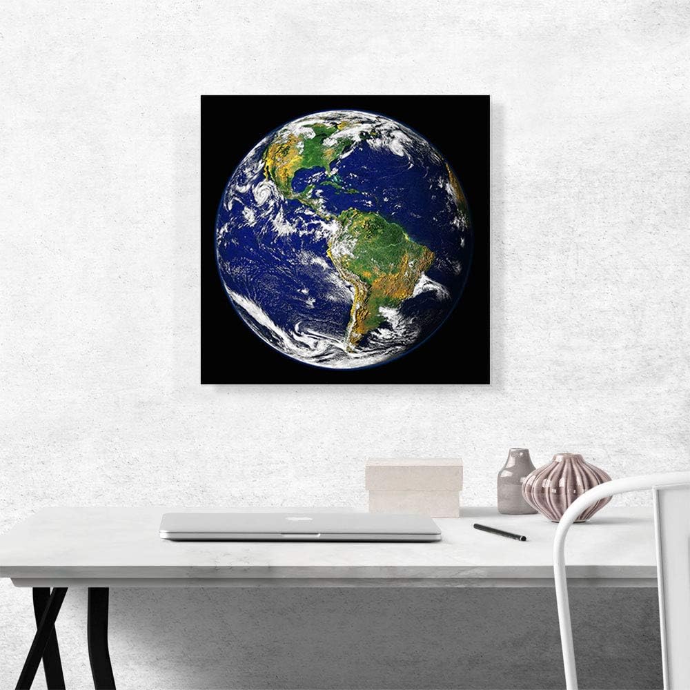 ARTCANVAS Lienzo decorativo con diseño de vista desde el espacio, la Tierra, América del Norte, América del Sur, planeta Tierra, póster enmarcado