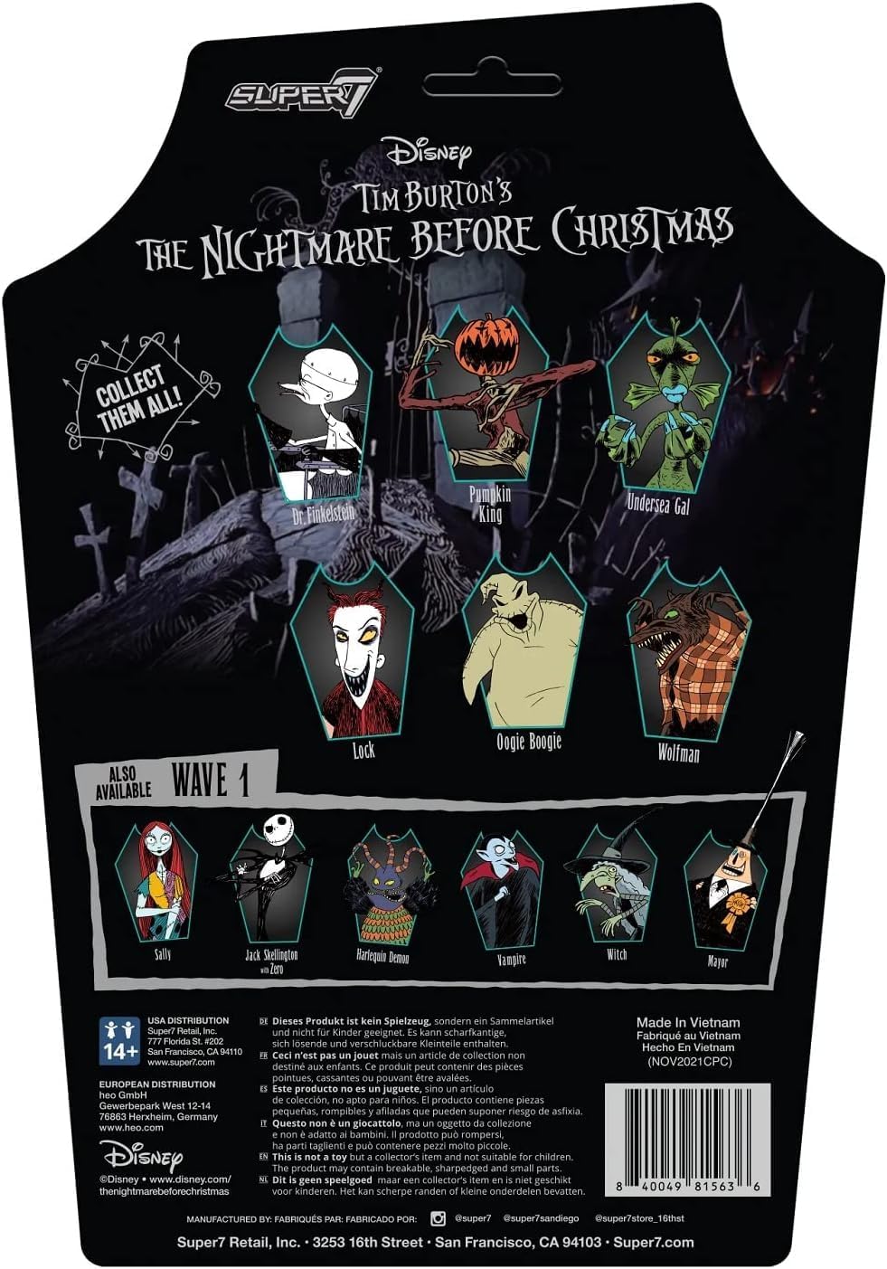 Super7 Tim Burton’s The Nightmare Before Christmas Wolfman – Figura de acción de Disney de 3.75 pulgadas con accesorio, coleccionables de películas