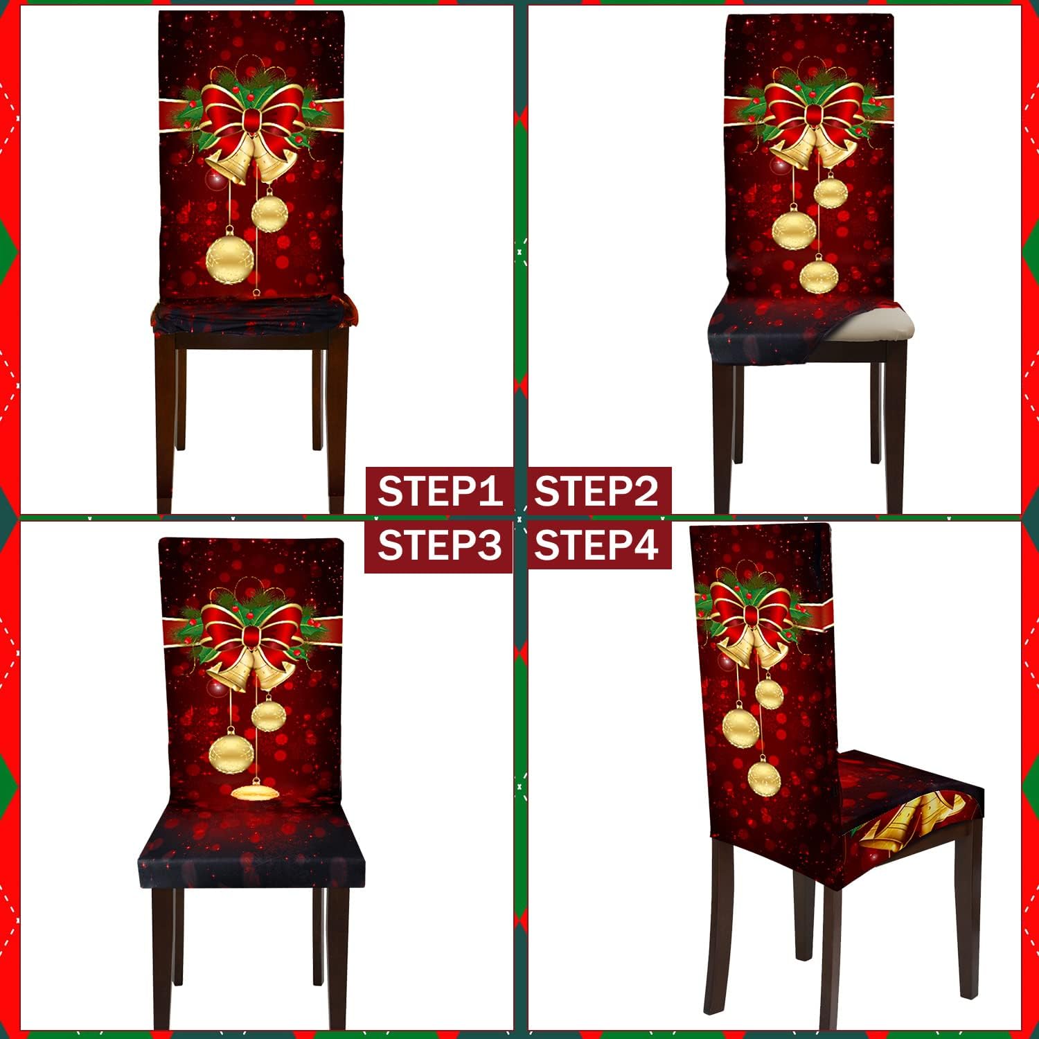 Moukeren Fundas protectoras para sillas de Navidad, elásticas, extraíbles y lavables, para el hogar, hotel, comedor, banquete, boda, fiesta (rojo, 4