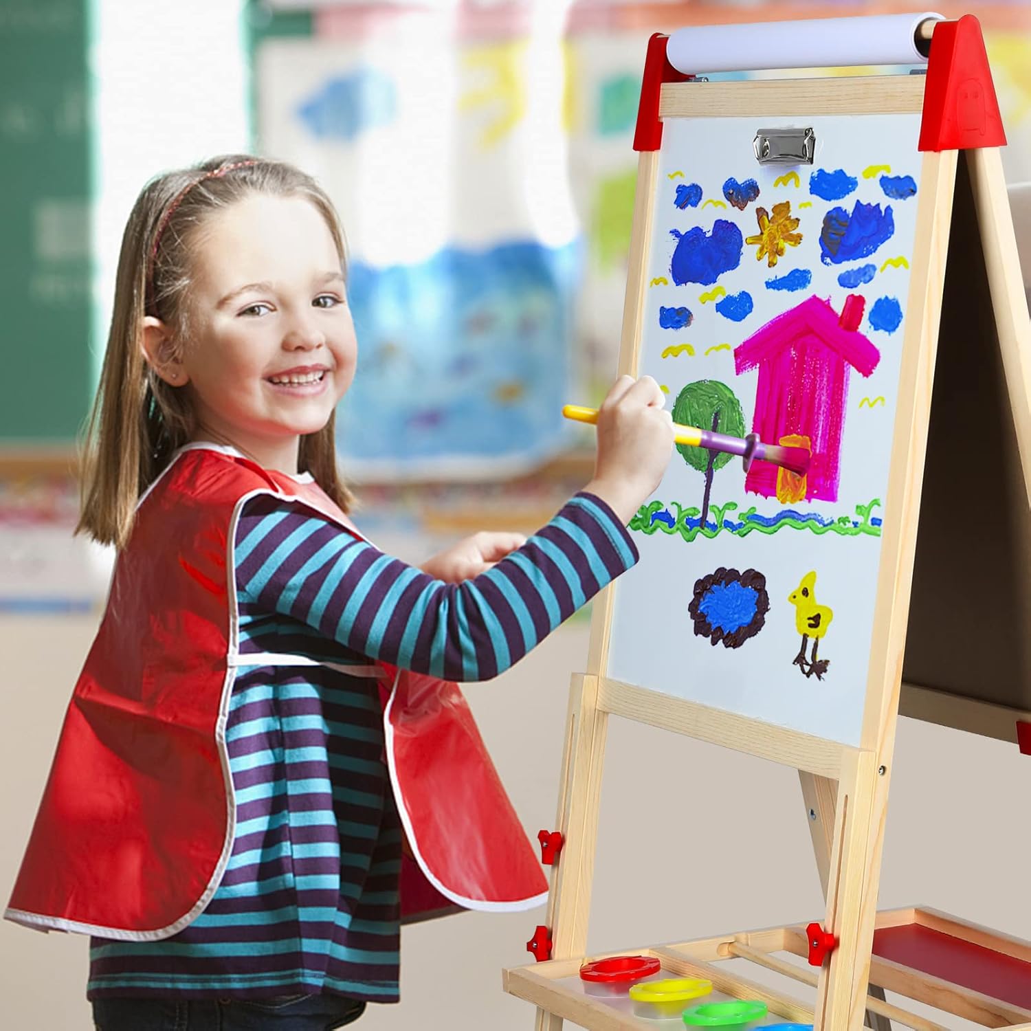 RenFox Caballete para niños, caballete de arte ajustable para niños, más de 140 accesorios, pizarra magnética de borrado en seco de doble cara y