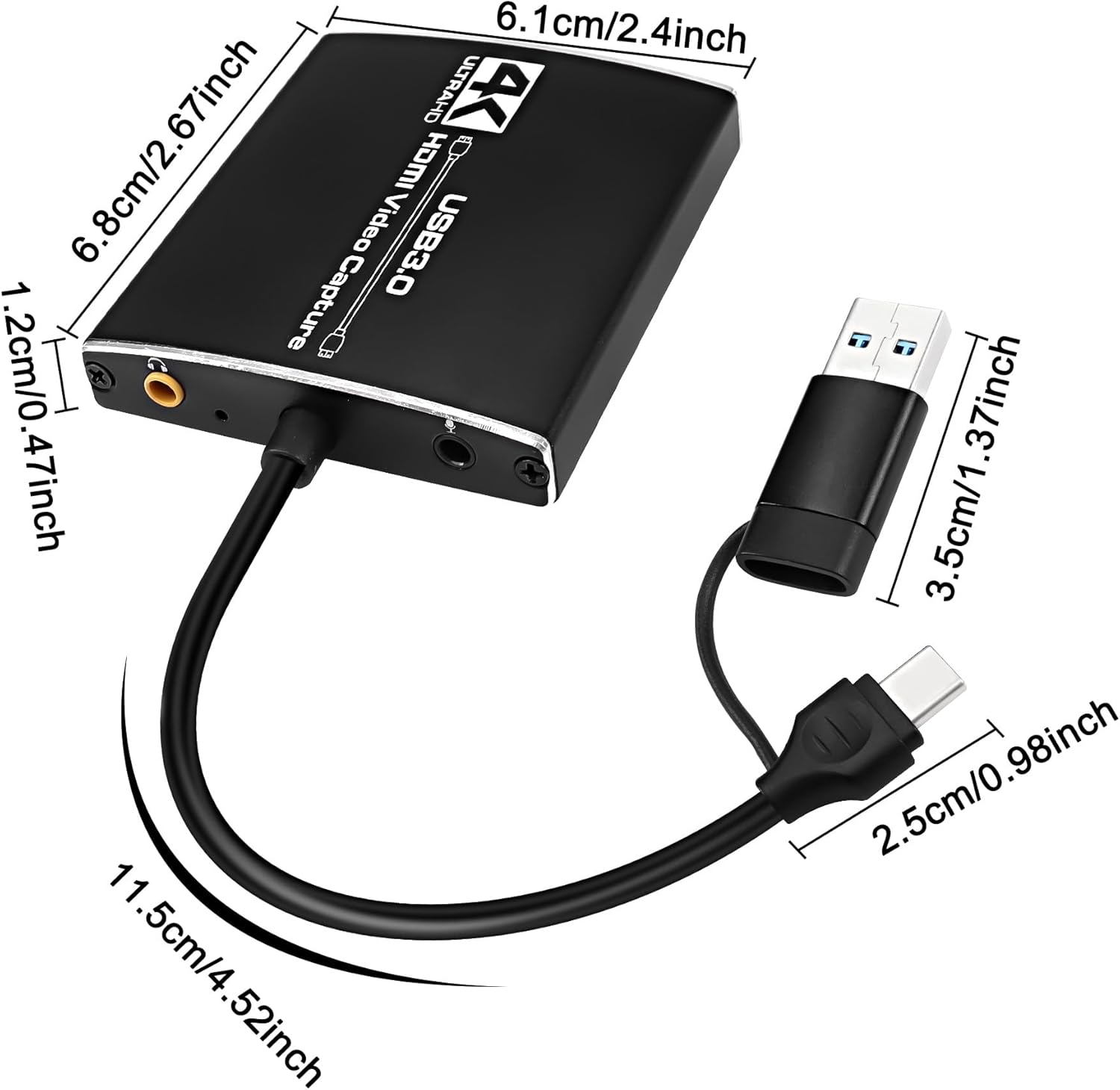 XMSJSIY Tarjeta de captura de video HDMI 4K HDMI a HDMI USBUSB C 3.0 Tarjeta de grabación de video Full HD 1080P 60FPS para juegos, transmisión en