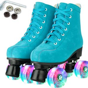 Silvertree Patines de ruedas para mujeres y hombres, de piel sintética, para adultos, patines Derby con ruedas iluminadas, cuatro ruedas brillantes, Silvertree Patines de ruedas para mujeres y hombres, de piel sintética, para adultos, patines Derby con ruedas iluminadas, cuatro ruedas brillantes,