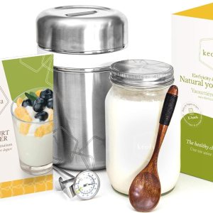 Keolia Máquina para hacer yogur, tarros de vidrio para yogur de 1 cuarto de galón con libro de recetas y accesorios para hacer yogur, cultura de Keolia Máquina para hacer yogur, tarros de vidrio para yogur de 1 cuarto de galón con libro de recetas y accesorios para hacer yogur, cultura de