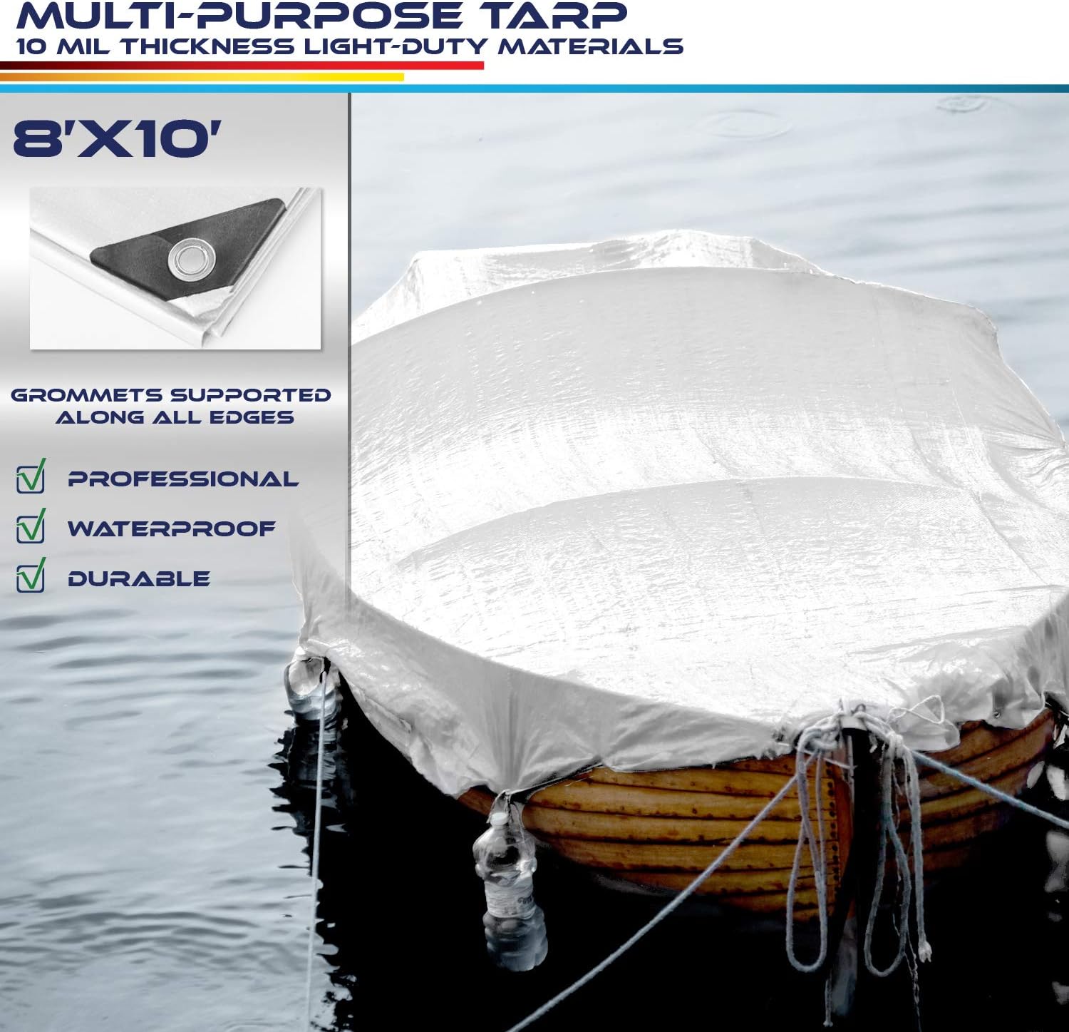 Lona de polietileno blanca impermeable de 8′ x 10′ de 0.394 in