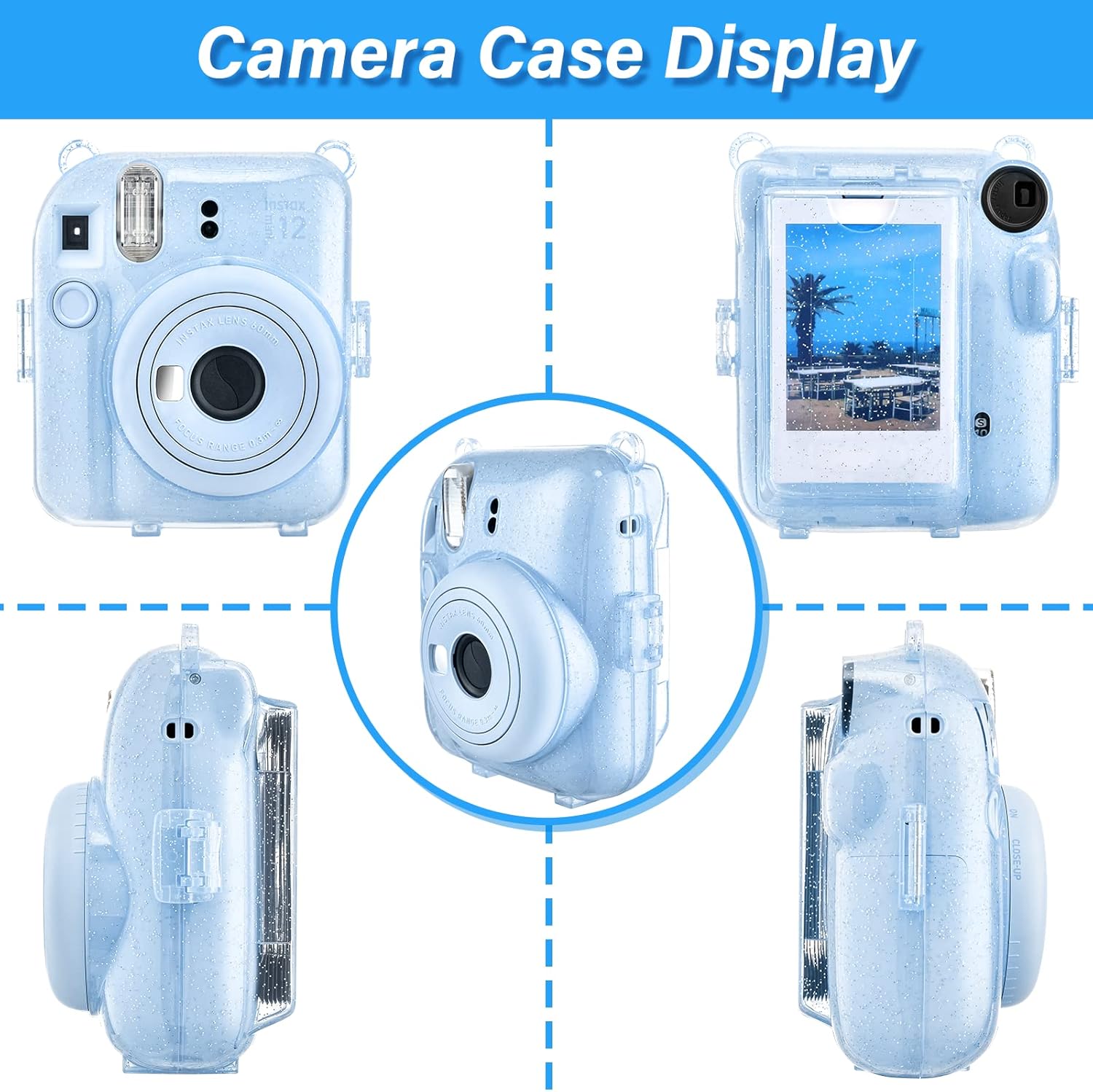 HIYQIN Polaroid Mini 12 – Funda transparente con bolsillo para almacenamiento de fotos y accesorios para cámara instantánea Fujifilm Instax Mini 12,