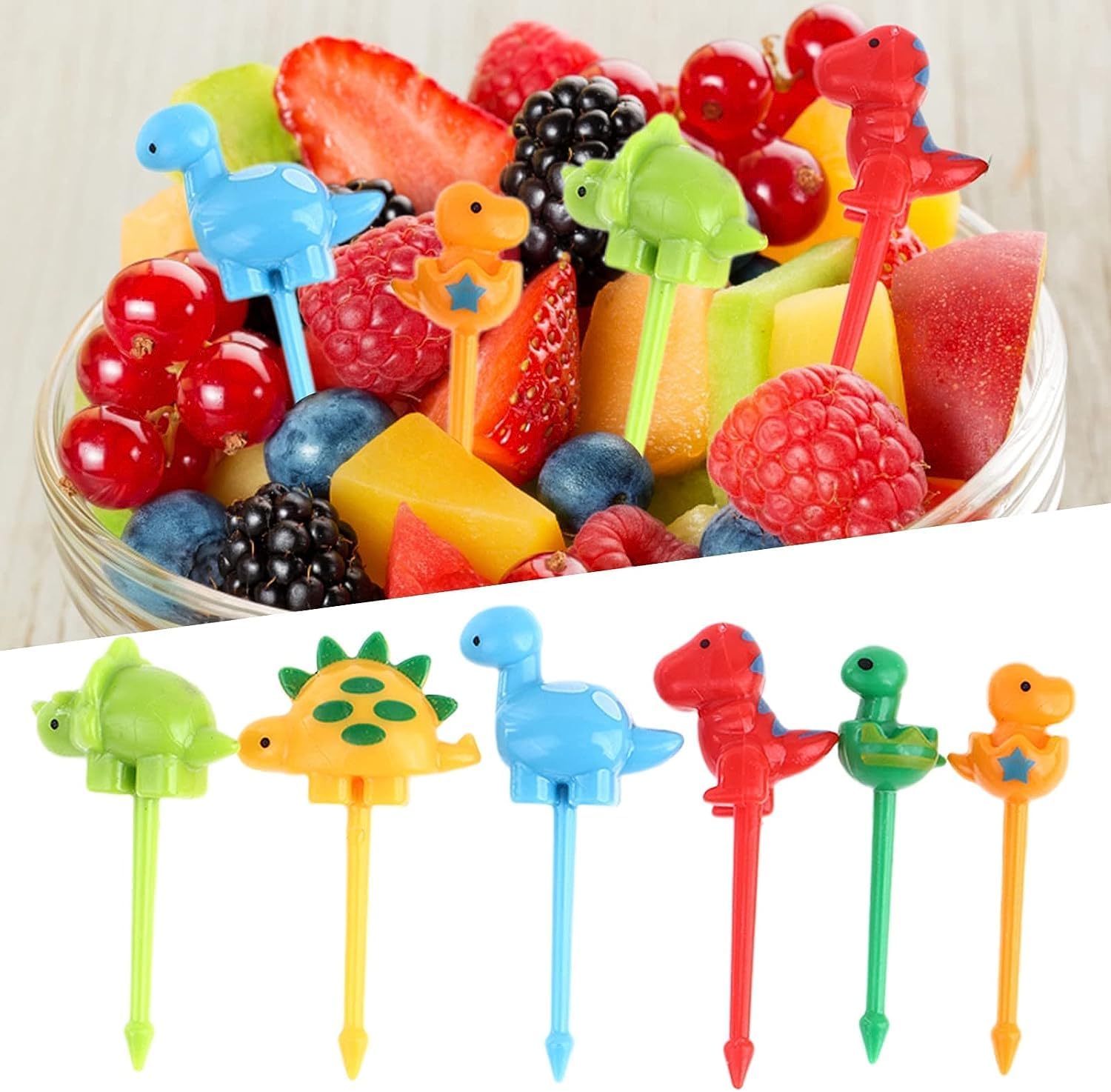 6 palillos coloridos de alimentos de animales para niños, divertidas púas Bento, lindos palillos de dientes de alimentos de frutas de dibujos