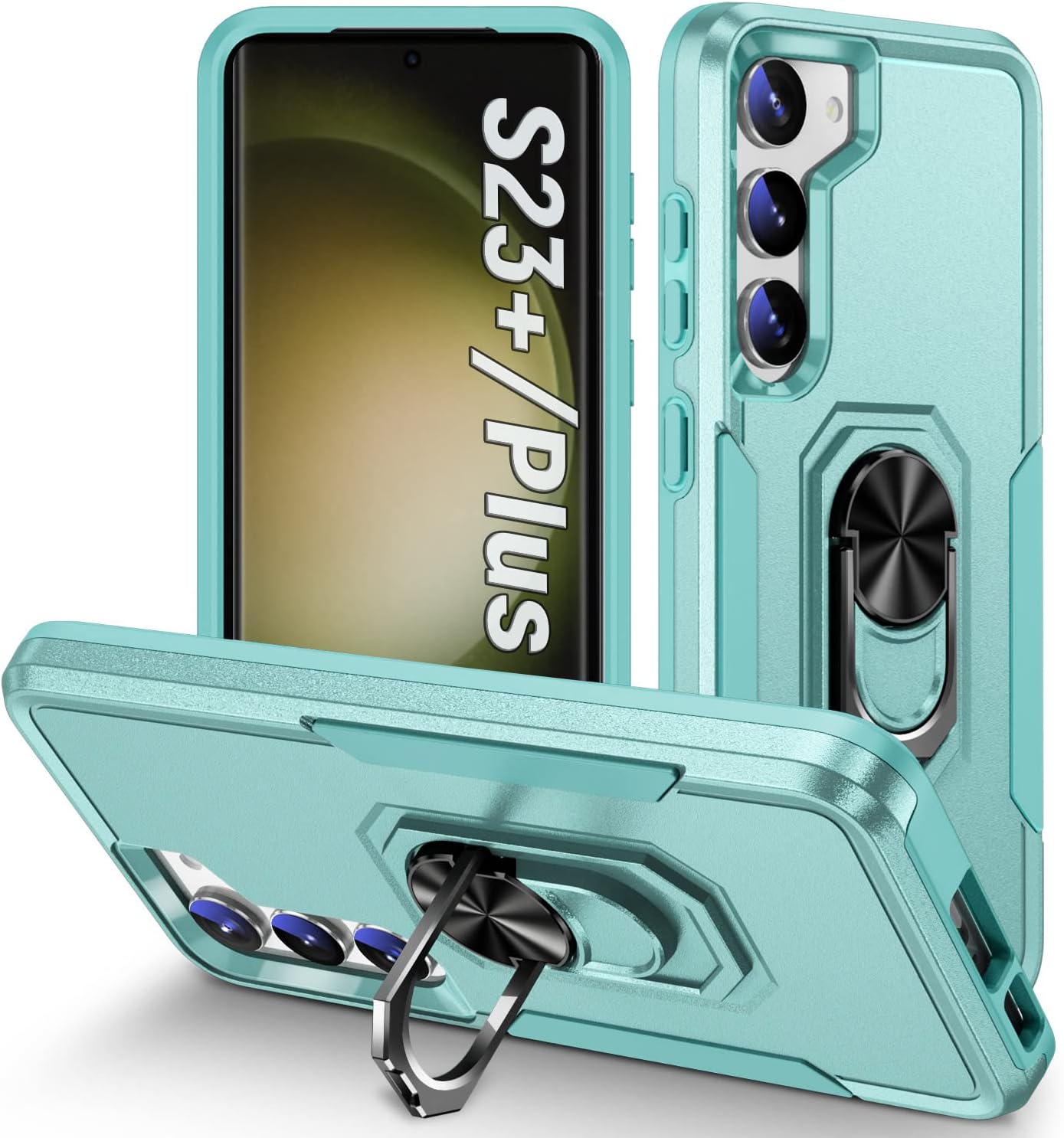 23+ Funda para Samsung S23 Plus, con soporte, grado militar a prueba de golpes, resistente a los golpes y arañazos, funda 23 Plus, color verde
