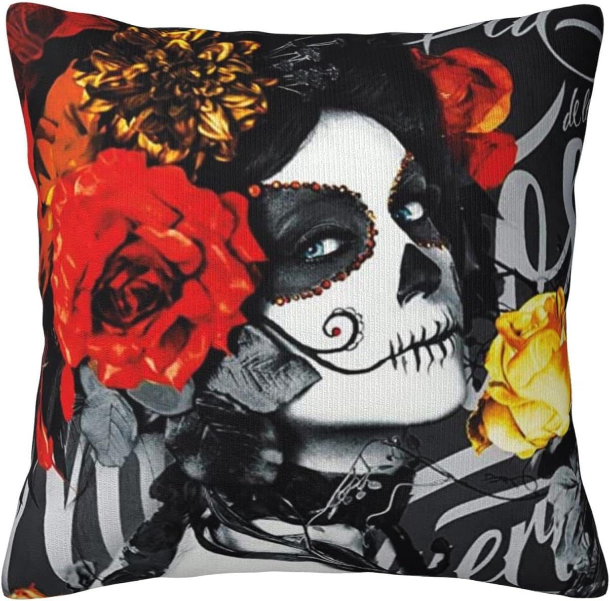 Funda de almohada decorativa de calavera de azúcar, funda de cojín cuadrada para sofá, cama, silla de automóvil, sala de estar, 18 x 18 pulgadas