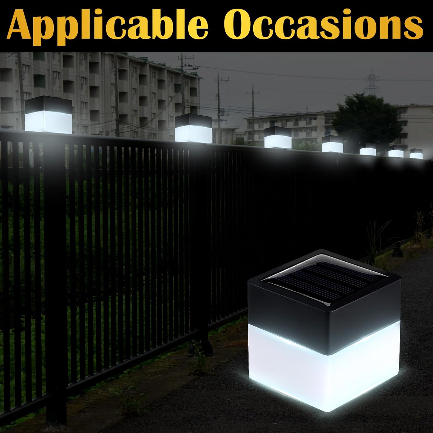 Hicarer Paquete de 12 luces solares para tapa de poste de valla de 2 x 2 pulgadas, luces solares para valla para jardín, poste solar, luces de tapa,
