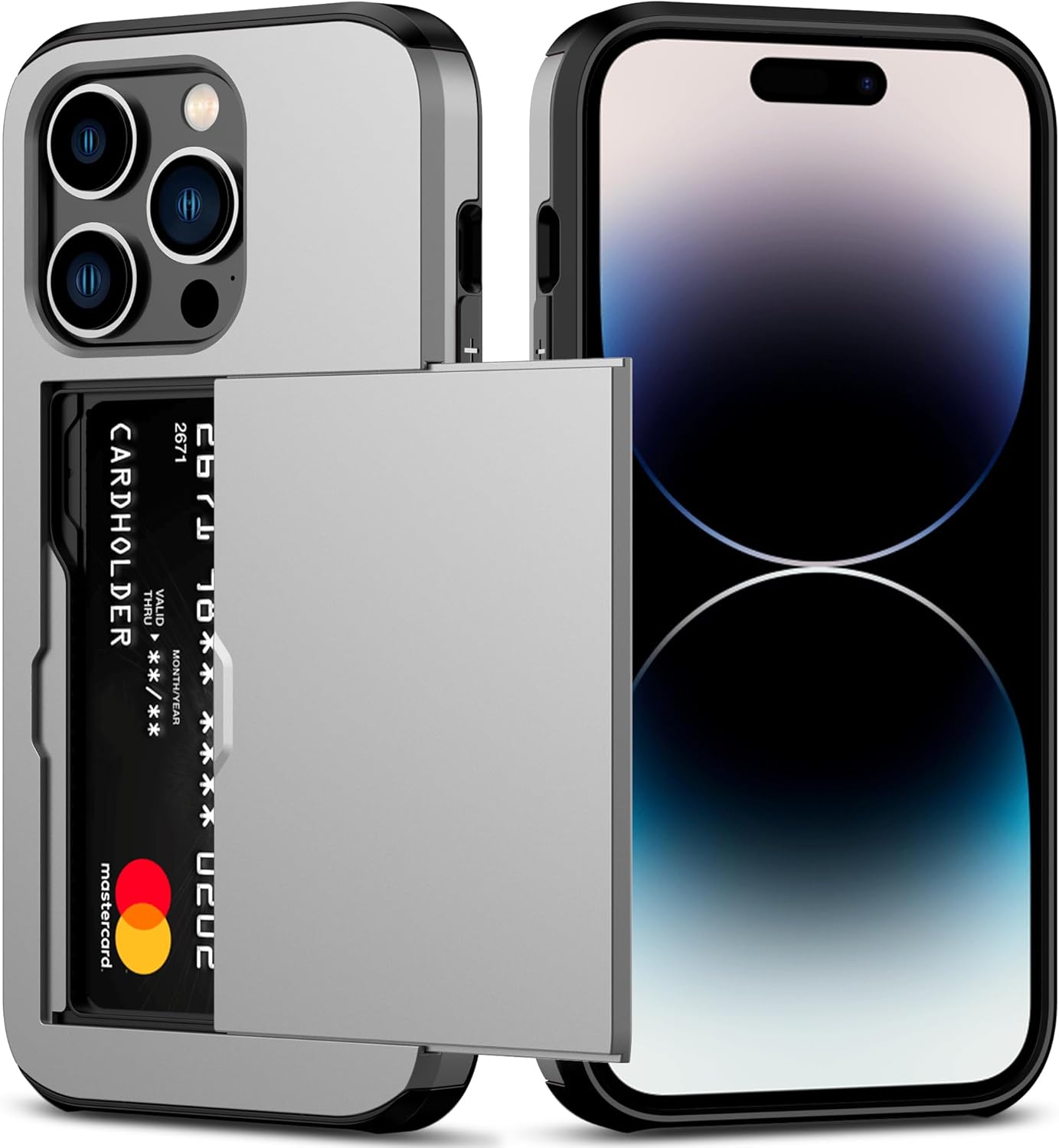 Nvollnoe Funda para iPhone 14 Pro con tarjetero resistente de protección de doble capa a prueba de golpes, ranura para tarjetas oculta, funda