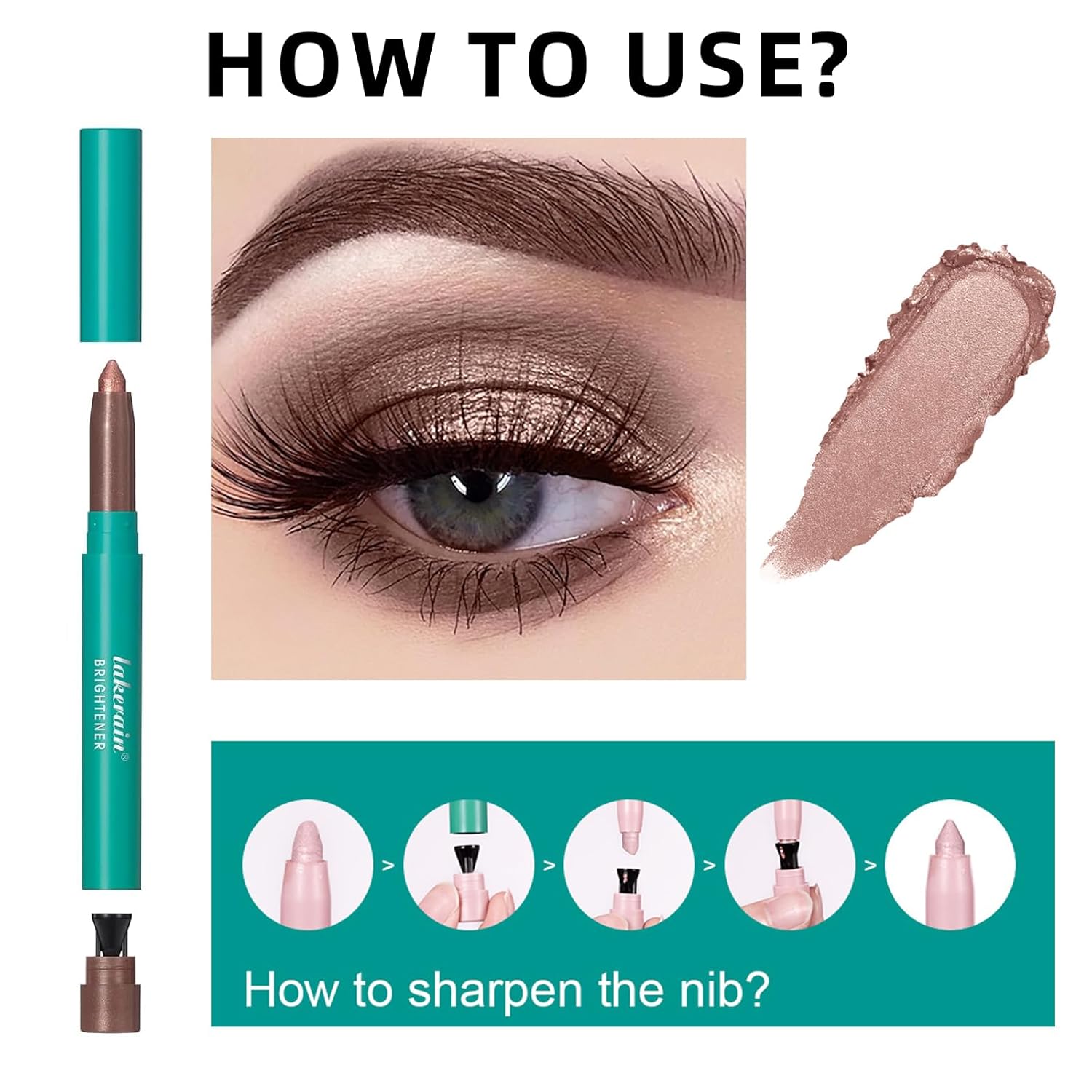 HOSAILY 2 lápices de sombra de ojos, lápiz iluminador de ojos, lápiz iluminador de ojos, lápiz de sombra de ojos con purpurina de larga duración,