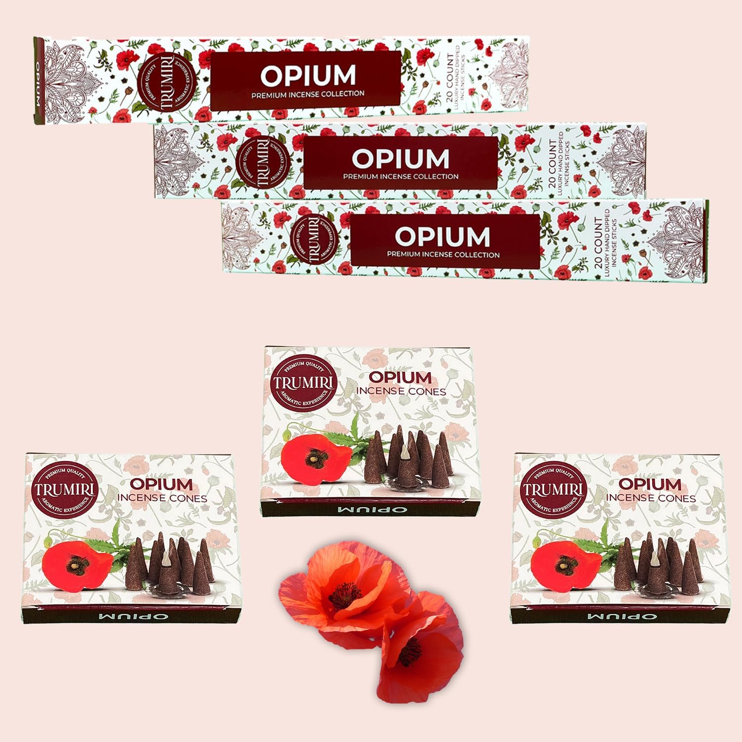 Paquete combinado de varillas de incienso y conos de incienso perfumados de opio, 60 varillas de incienso + 30 conos de insencia, incienso, conos de