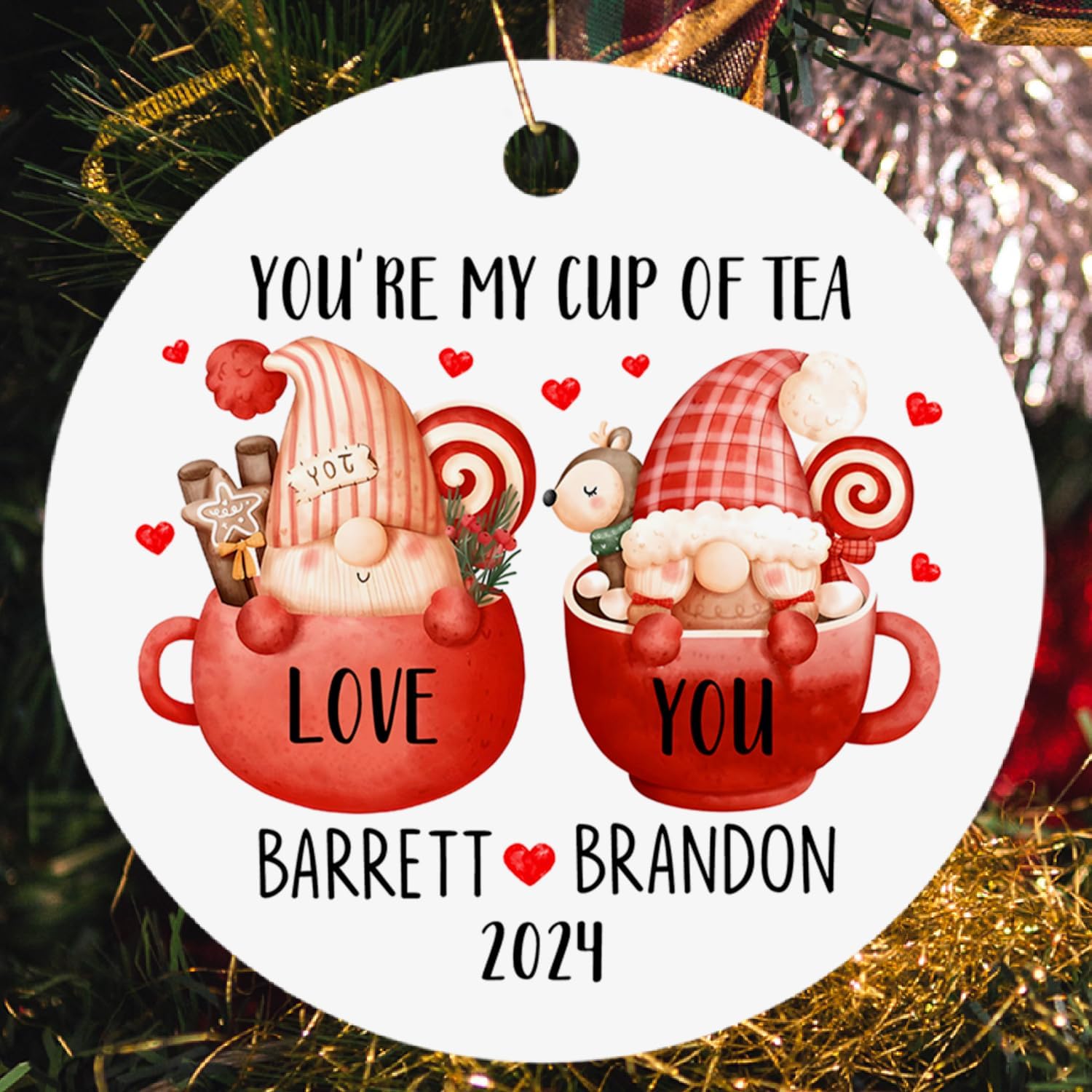 You’re My Cup of Tea Love You Navidad, decoración personalizada para árbol de Navidad para recién casados, regalos románticos para parejas, adorno