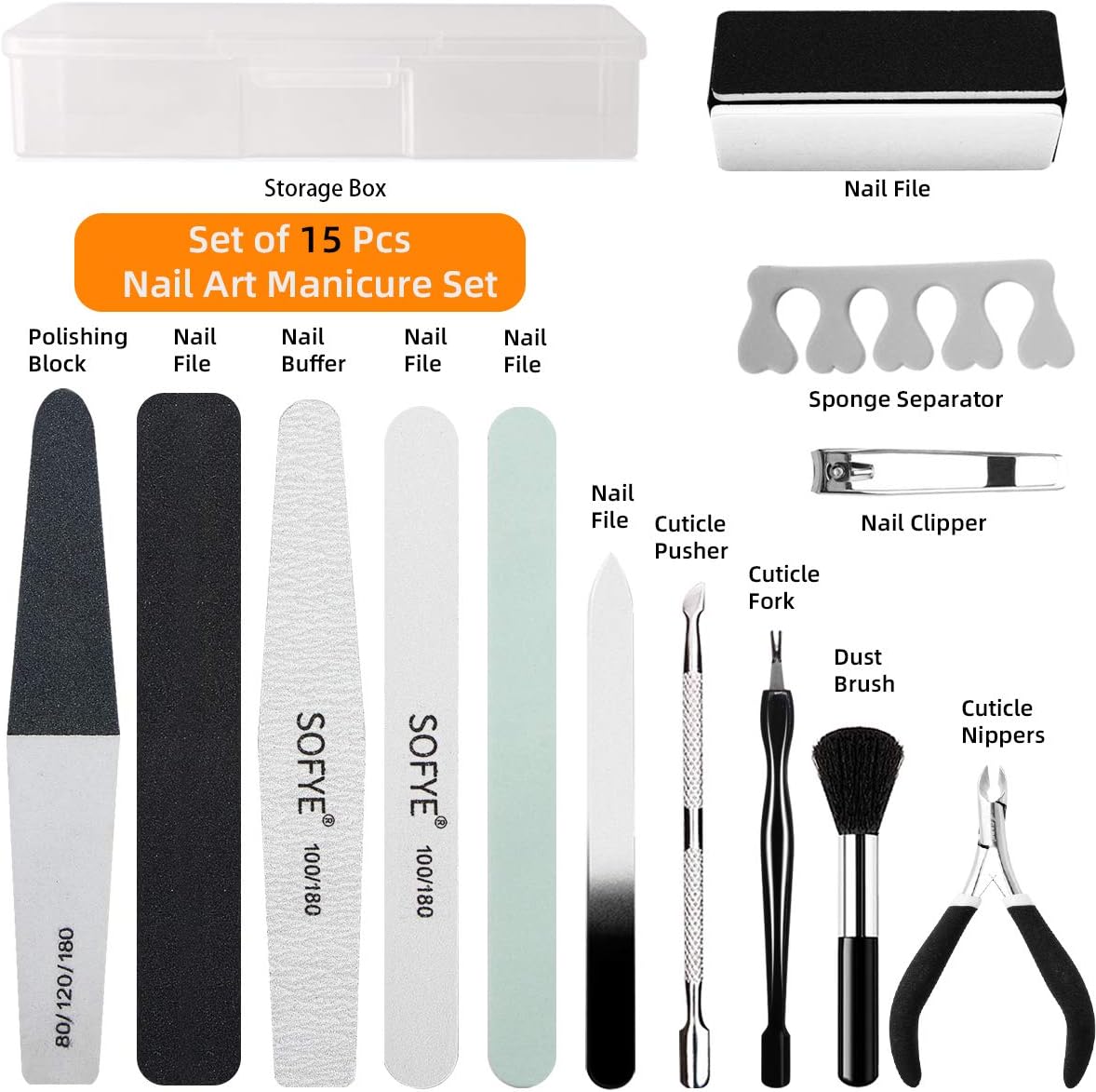 Juego de limas de uñas profesional de manicura y pedicura, limas de uñas de doble cara, kit de aseo de tablero de esmeril, kit de manicura de salón