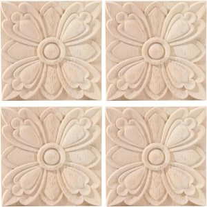 4 piezas de apliques tallados de madera tallados Onlays tallados a cuadros de madera cuadrada calcomanía para puerta de cama, armario, espejo, 4 piezas de apliques tallados de madera tallados Onlays tallados a cuadros de madera cuadrada calcomanía para puerta de cama, armario, espejo,