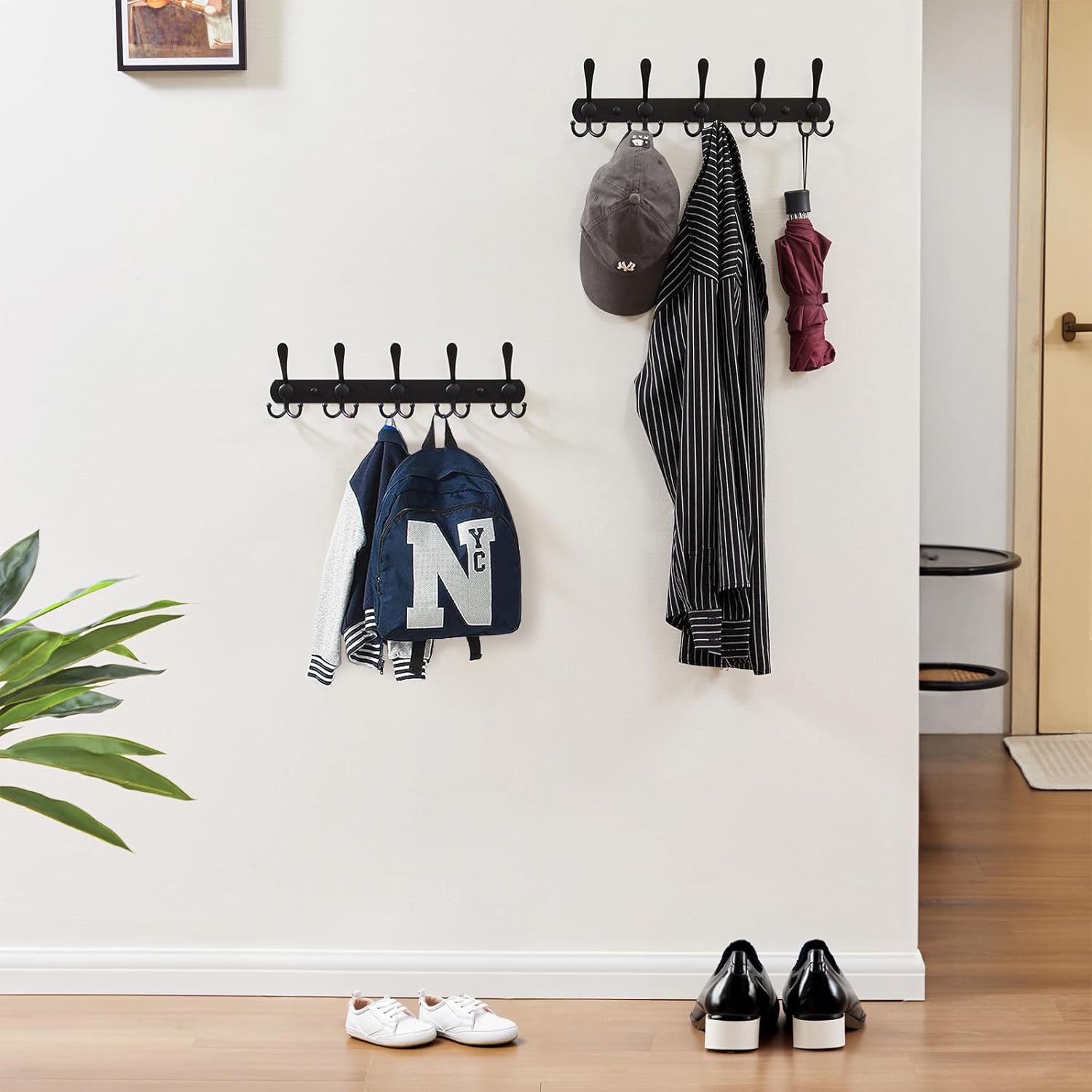 Gancho de pared para colgar ropa, ganchos de pared negros para dormitorio, cocina, baño, color negro